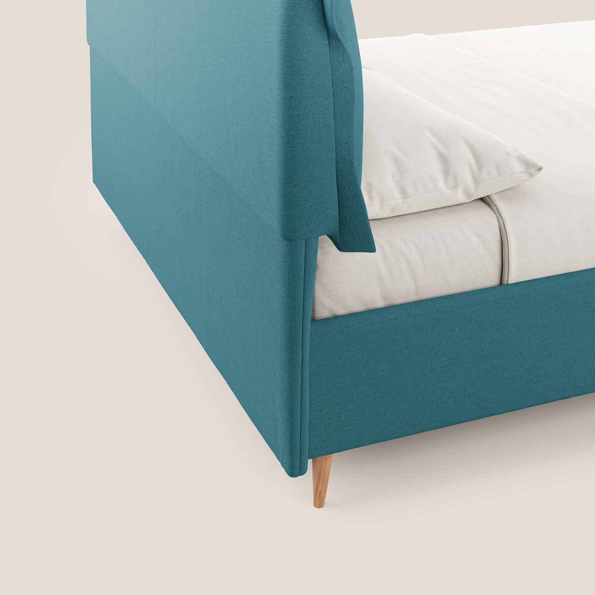 Elettra letto contenitore imbottito e sfoderabile con cuscini testata in tessuto impermeabile T13 azzurro - divitt.sbs