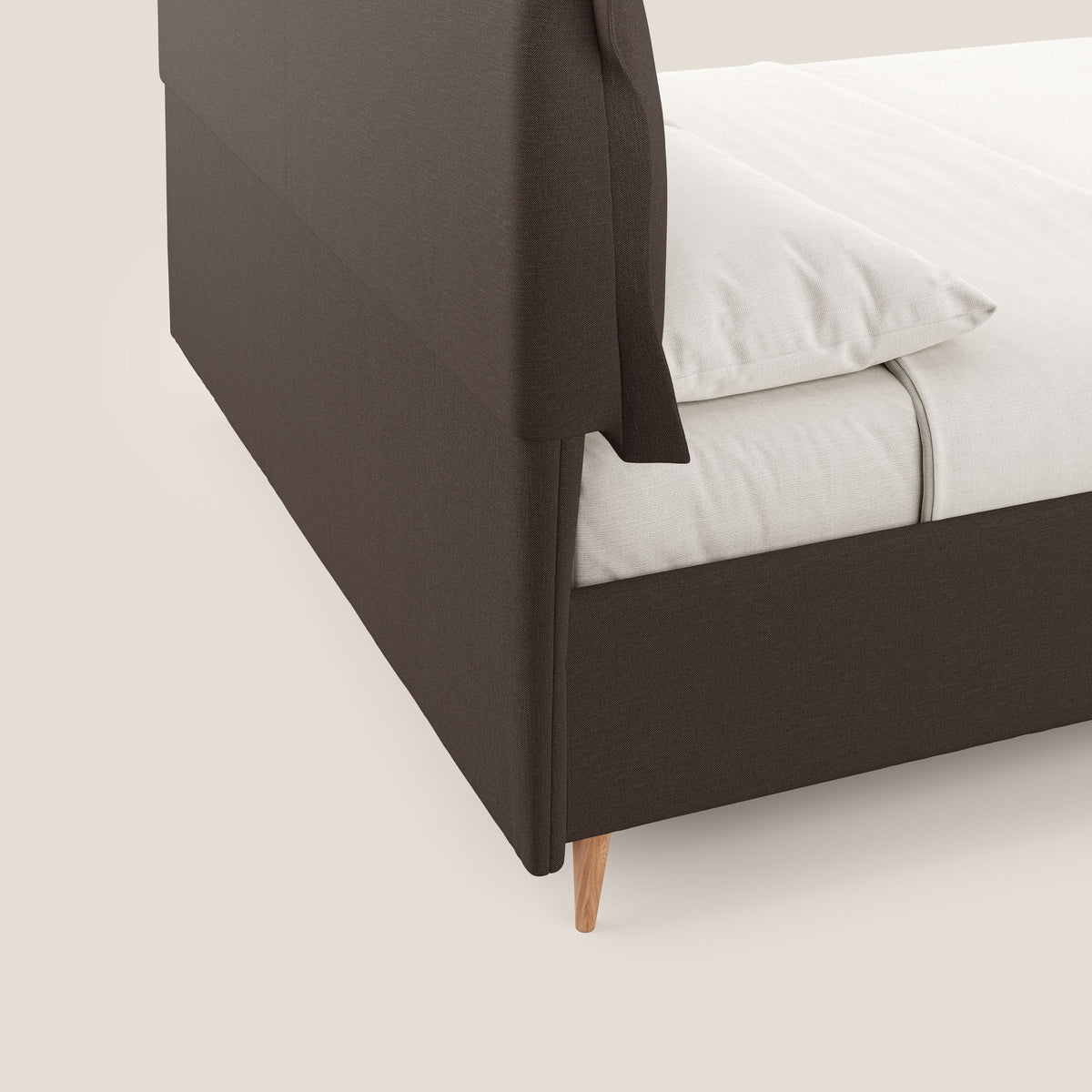 Elettra letto contenitore imbottito e sfoderabile con cuscini testata in tessuto impermeabile T13 marrone - divitt.sbs