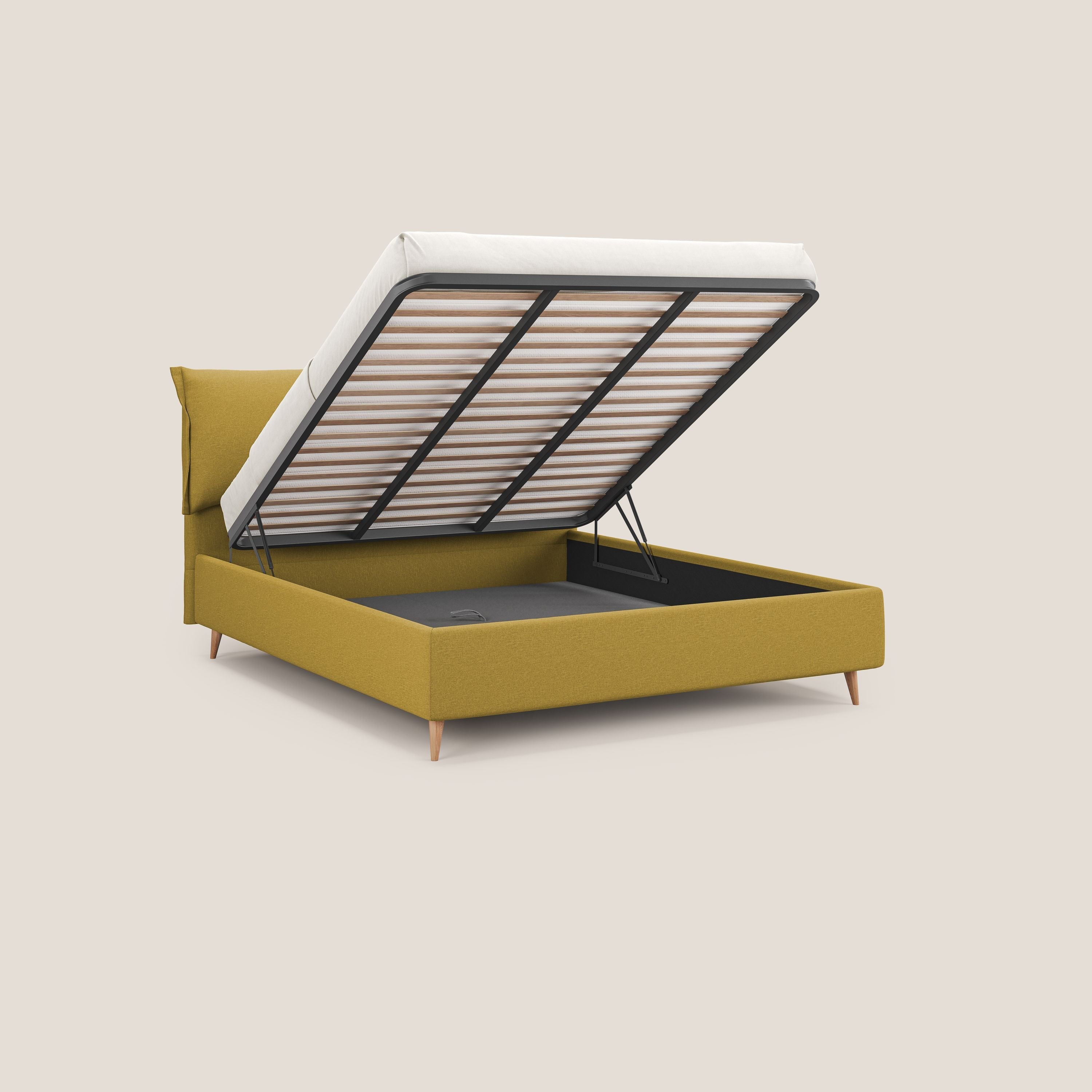 Elettra letto contenitore imbottito e sfoderabile con cuscini testata in tessuto impermeabile T13 giallo - divitt.sbs
