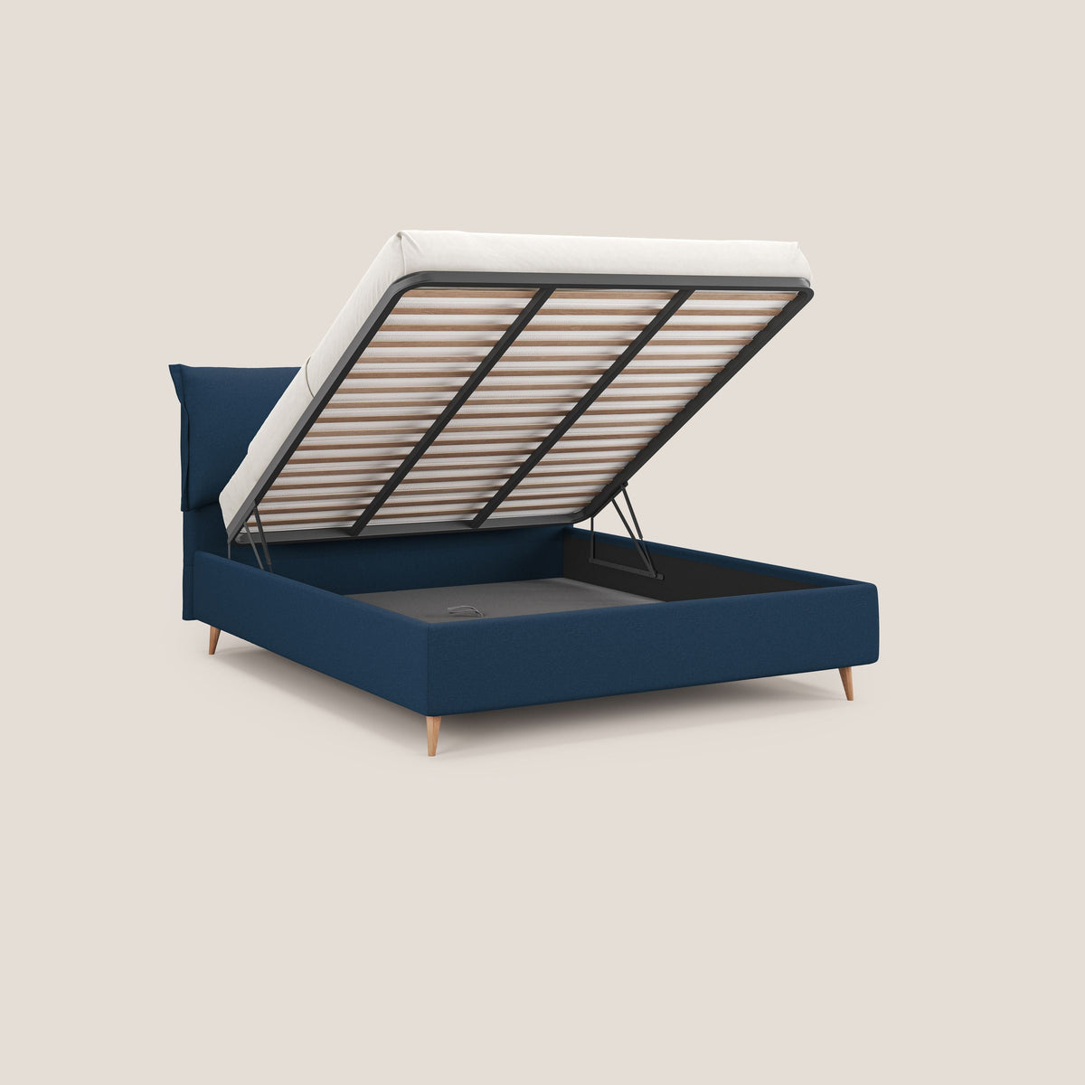 Elettra letto contenitore imbottito e sfoderabile con cuscini testata in tessuto impermeabile T13 blu - divitt.sbs