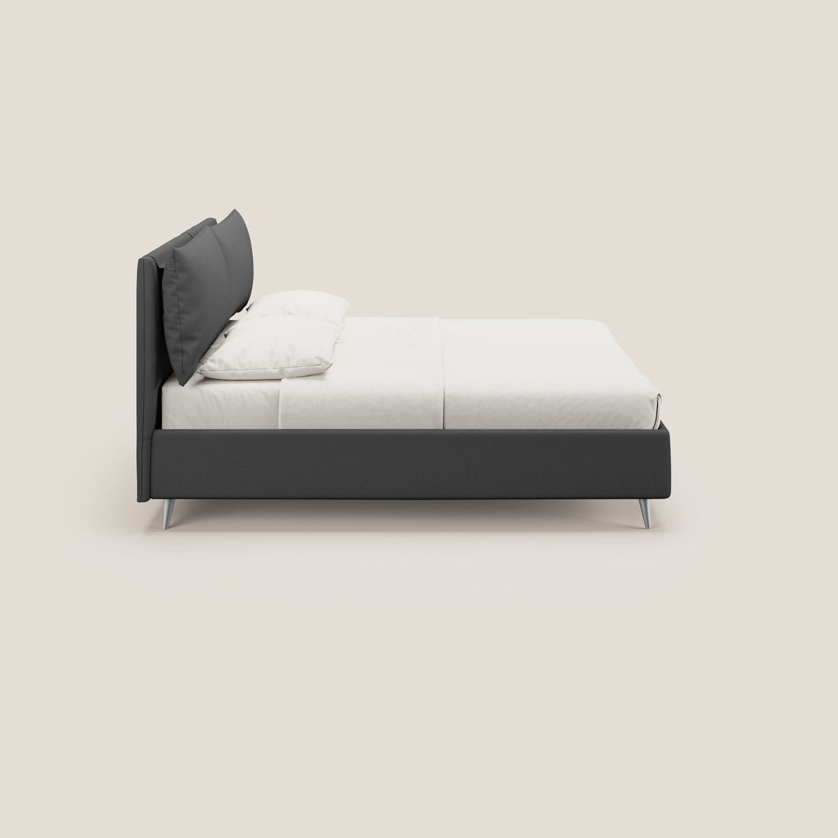 Elsa letto imbottito con vano contenitore in tessuto smacchiabile T05 antracite - divitt.sbs