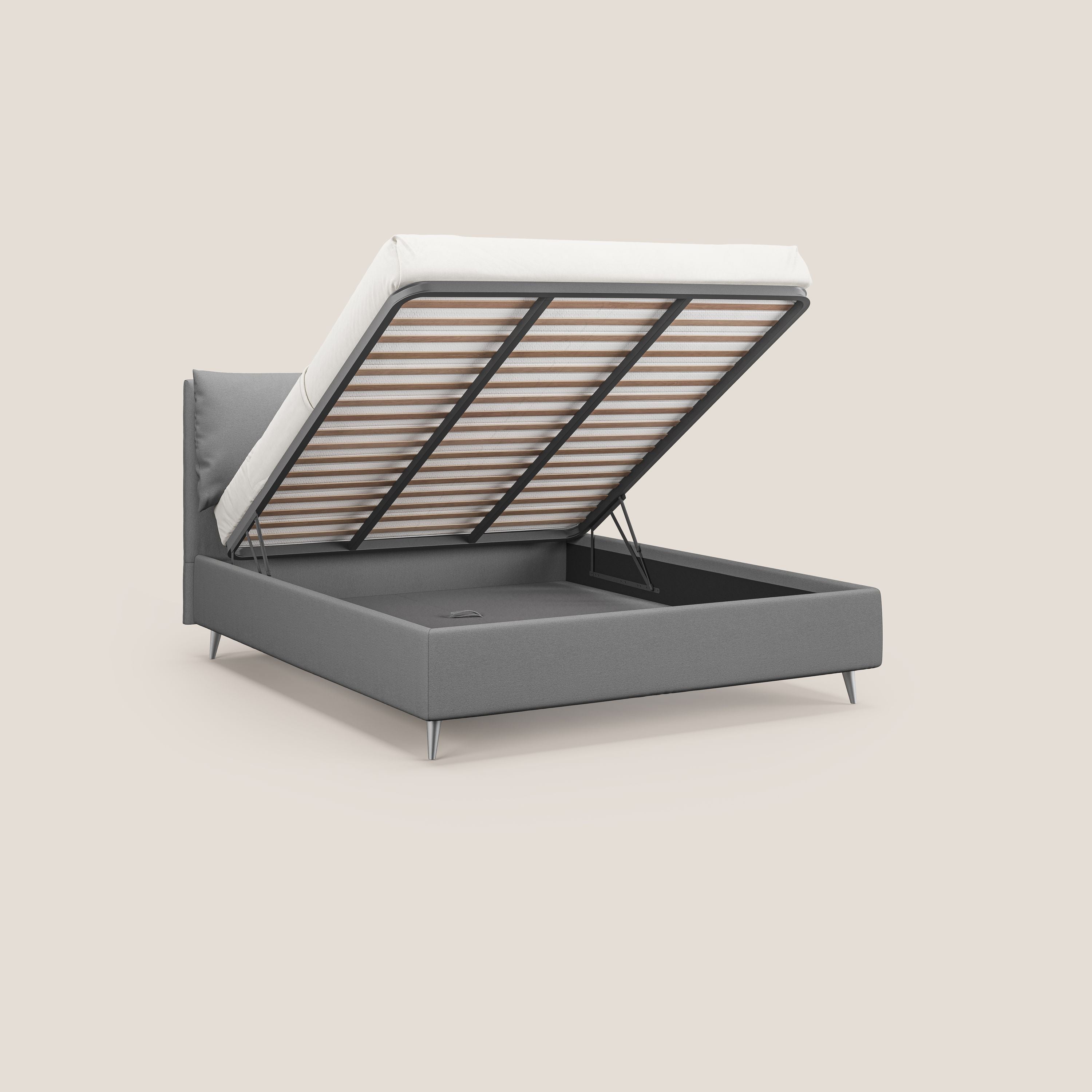 Elsa letto imbottito con vano contenitore in tessuto smacchiabile T05 grigio - divitt.sbs