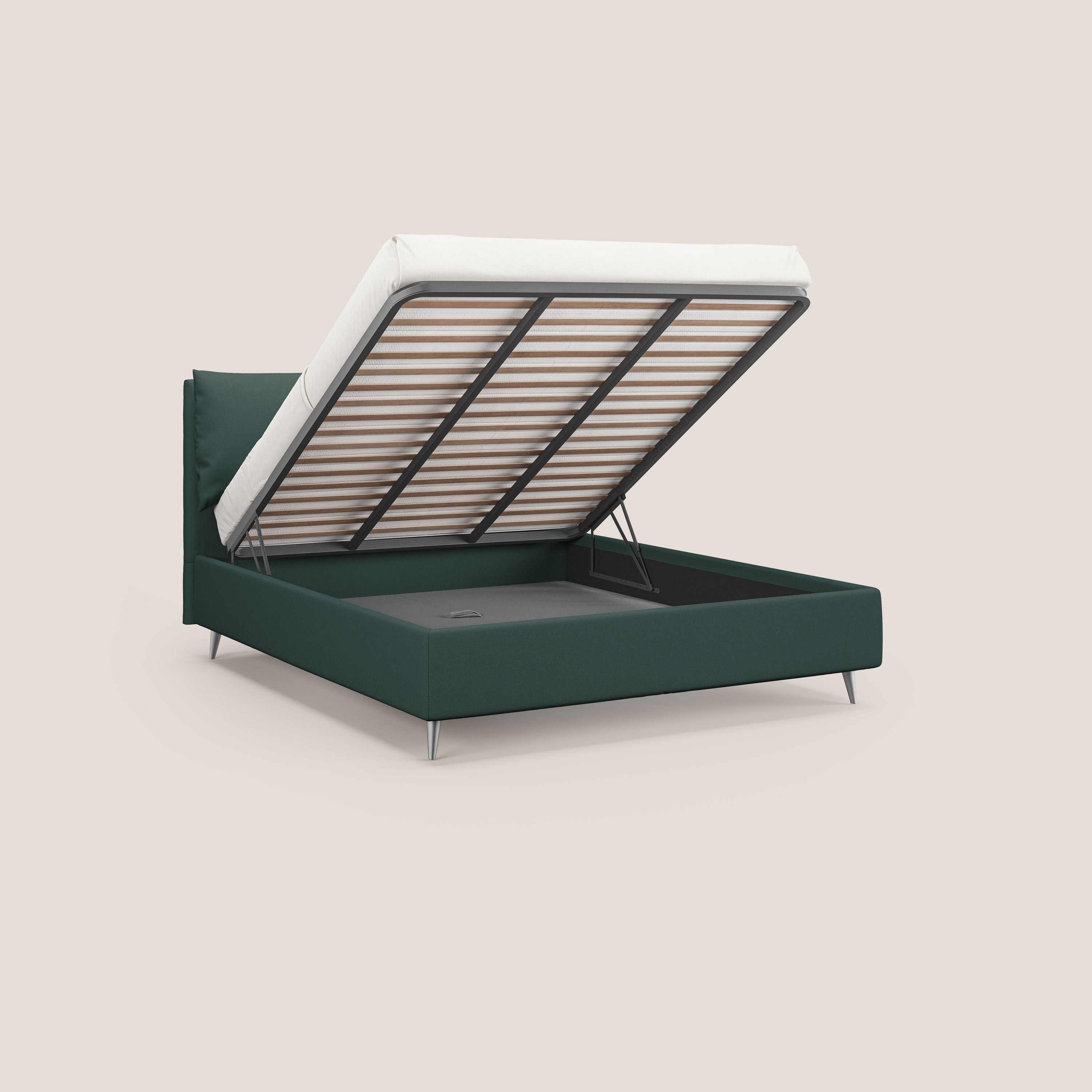 Elsa letto imbottito con vano contenitore in tessuto smacchiabile T05 verde - divitt.sbs