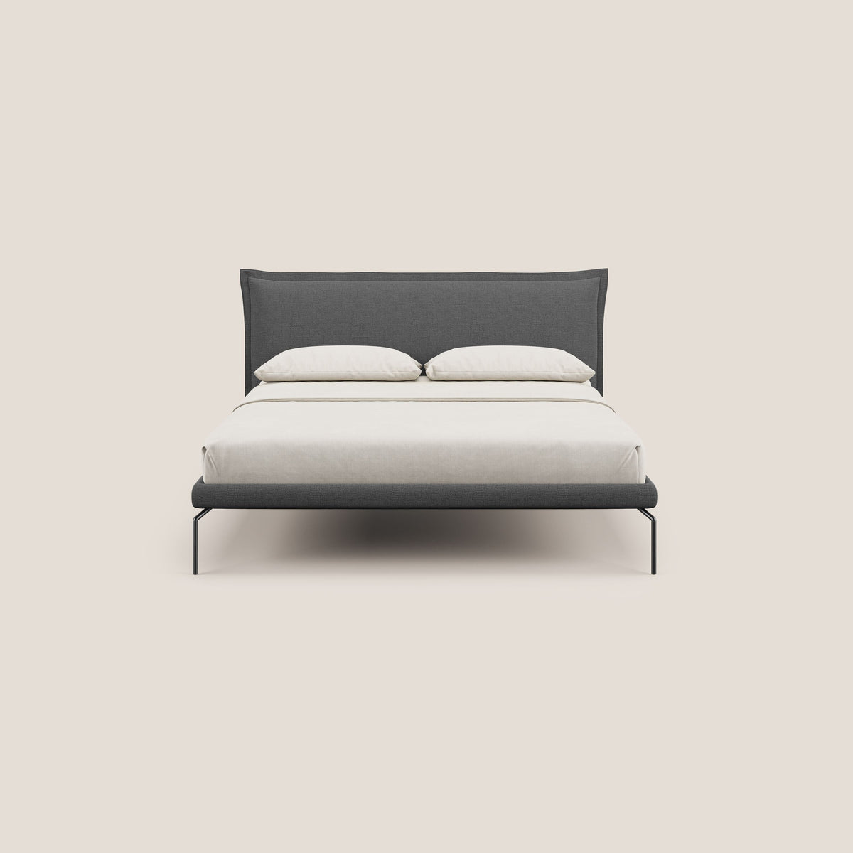 Eric letto imbottito design minimal in morbido tessuto impermeabile T14 grigio - divitt.sbs