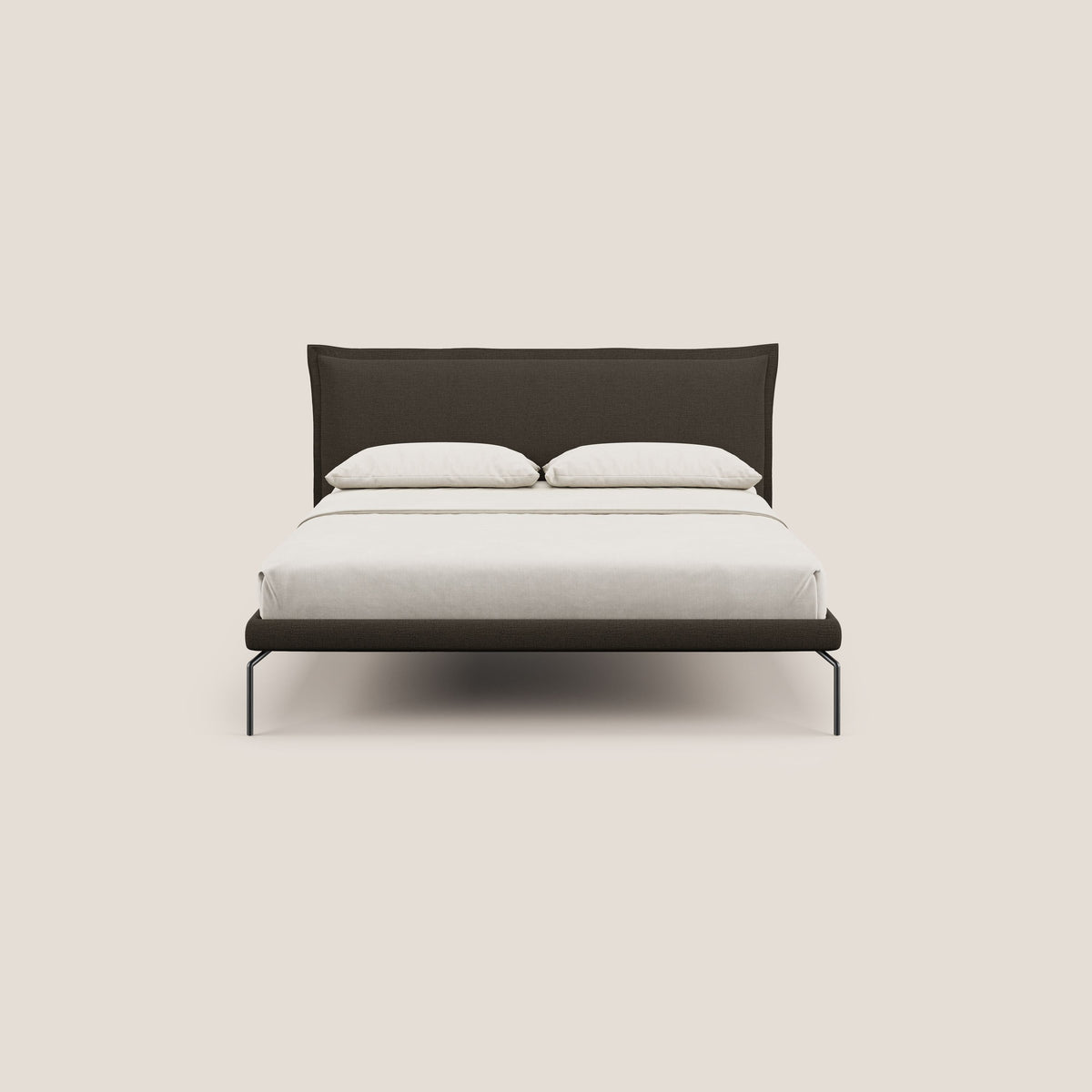 Eric letto imbottito design minimal in morbido tessuto impermeabile T14 marrone - divitt.sbs