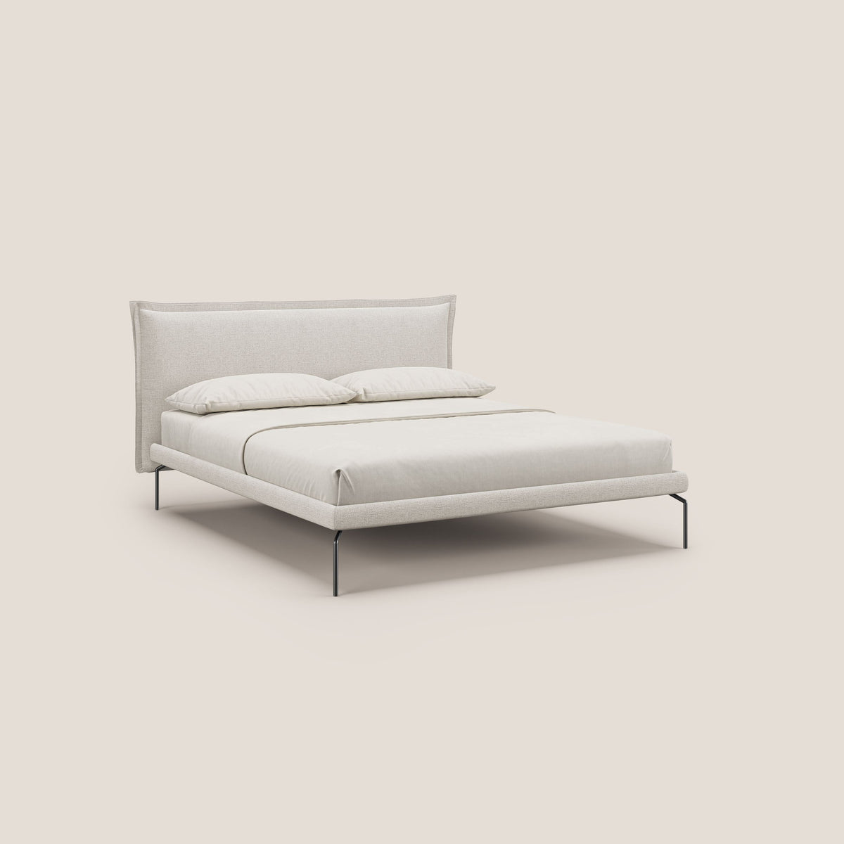 Eric letto imbottito design minimal in morbido tessuto impermeabile T14 panna - divitt.sbs