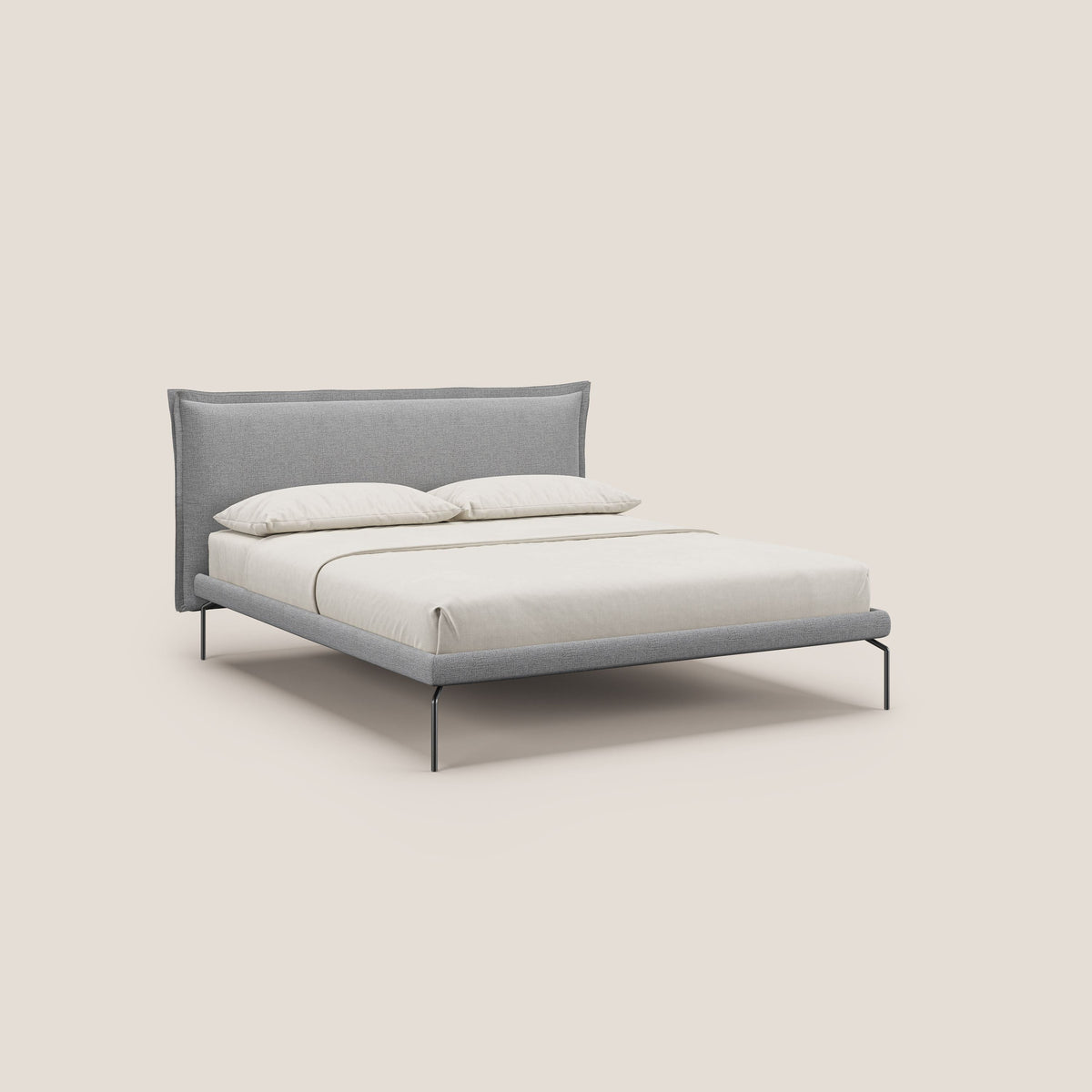 Eric letto imbottito design minimal in morbido tessuto impermeabile T14 grigio chiaro - divitt.sbs