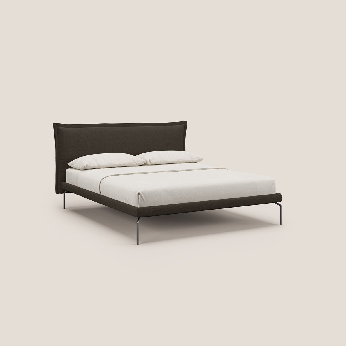 Eric letto imbottito design minimal in morbido tessuto impermeabile T14 marrone - divitt.sbs