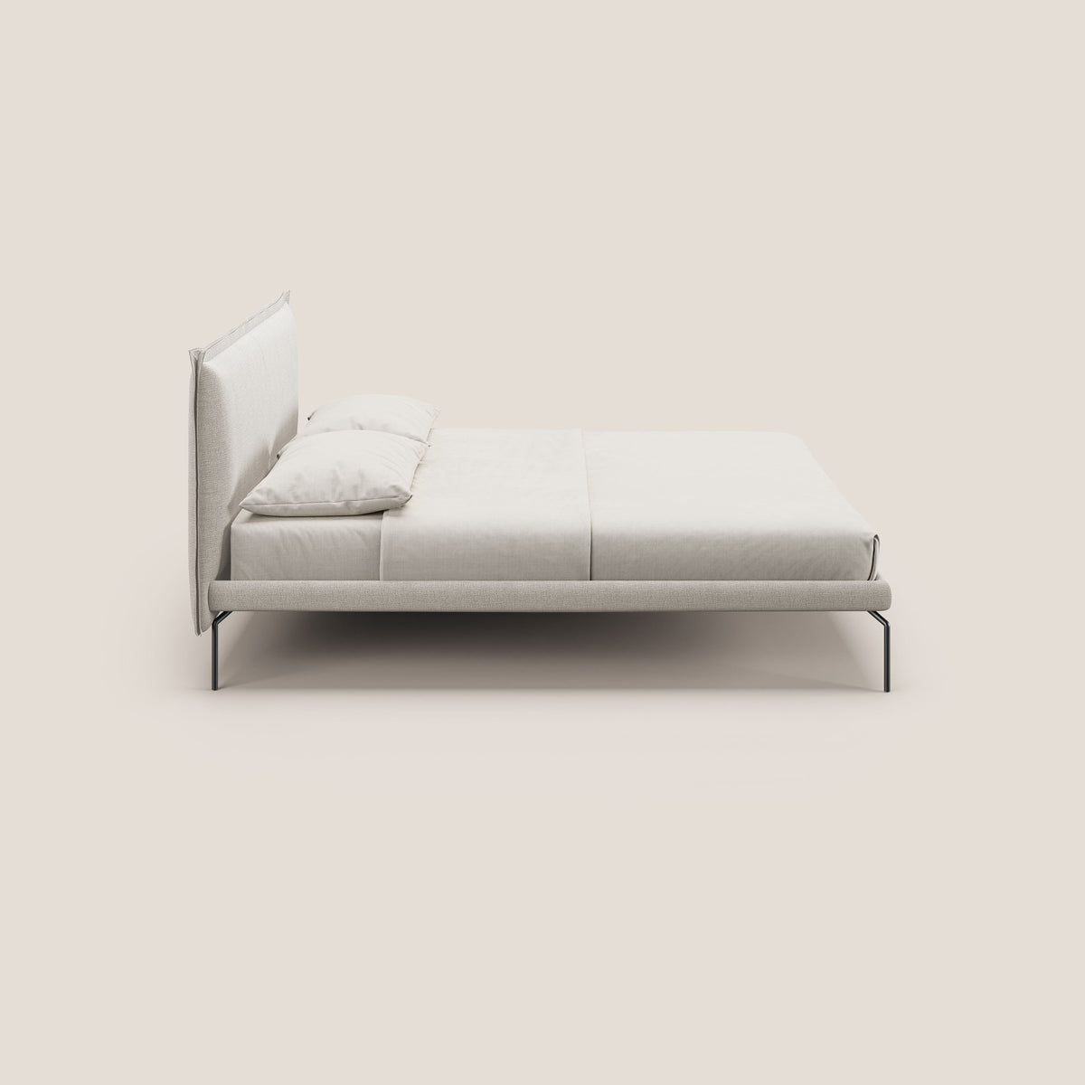Eric letto imbottito design minimal in morbido tessuto impermeabile T14 panna - divitt.sbs