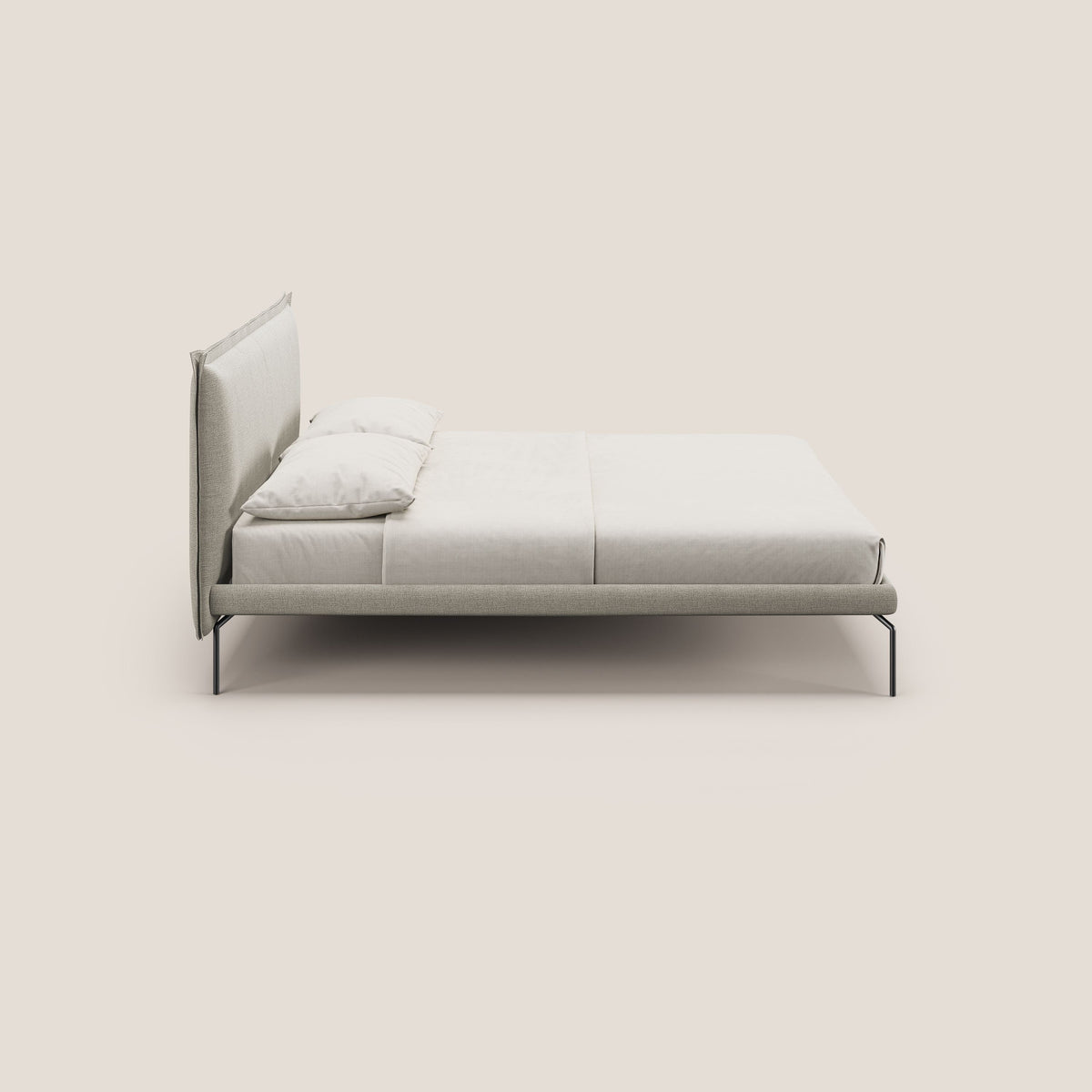 Eric letto imbottito design minimal in morbido tessuto impermeabile T14 tortora - divitt.sbs