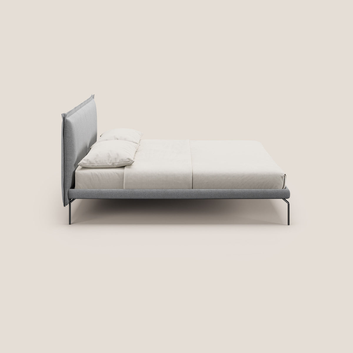 Eric letto imbottito design minimal in morbido tessuto impermeabile T14 grigio chiaro - divitt.sbs