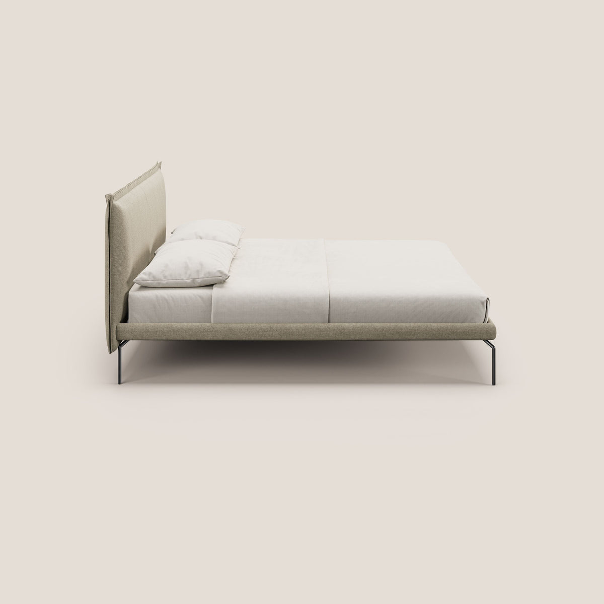 Eric letto imbottito design minimal in morbido tessuto impermeabile T14 beige - divitt.sbs