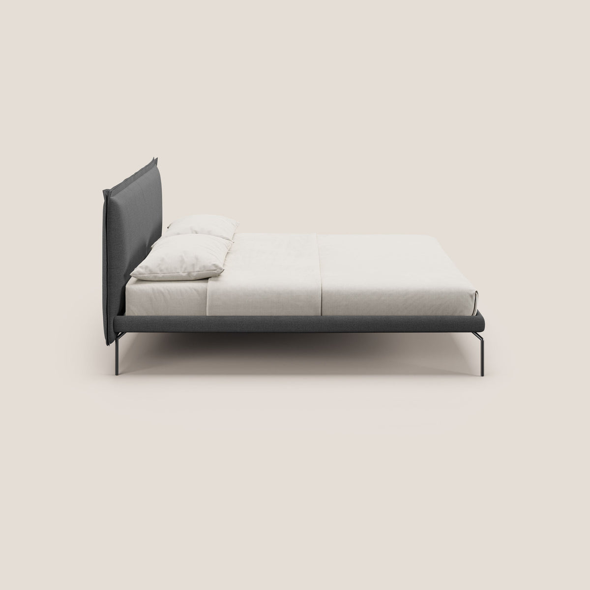 Eric letto imbottito design minimal in morbido tessuto impermeabile T14 grigio - divitt.sbs