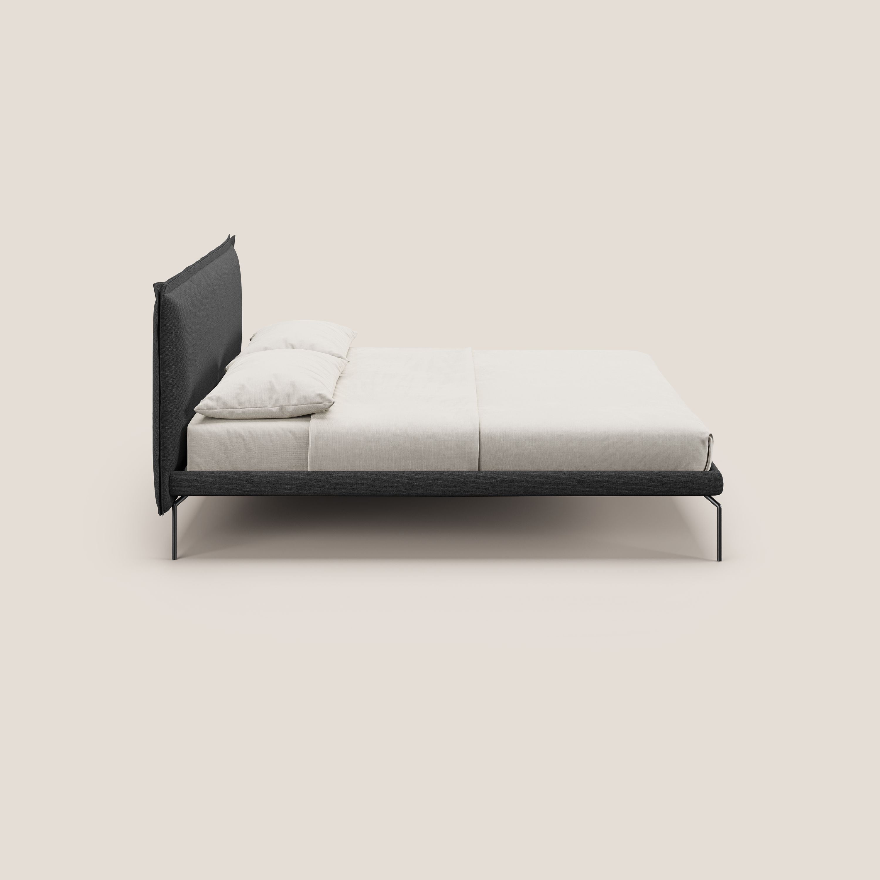 Eric letto imbottito design minimal in morbido tessuto impermeabile T14 antracite - divitt.sbs