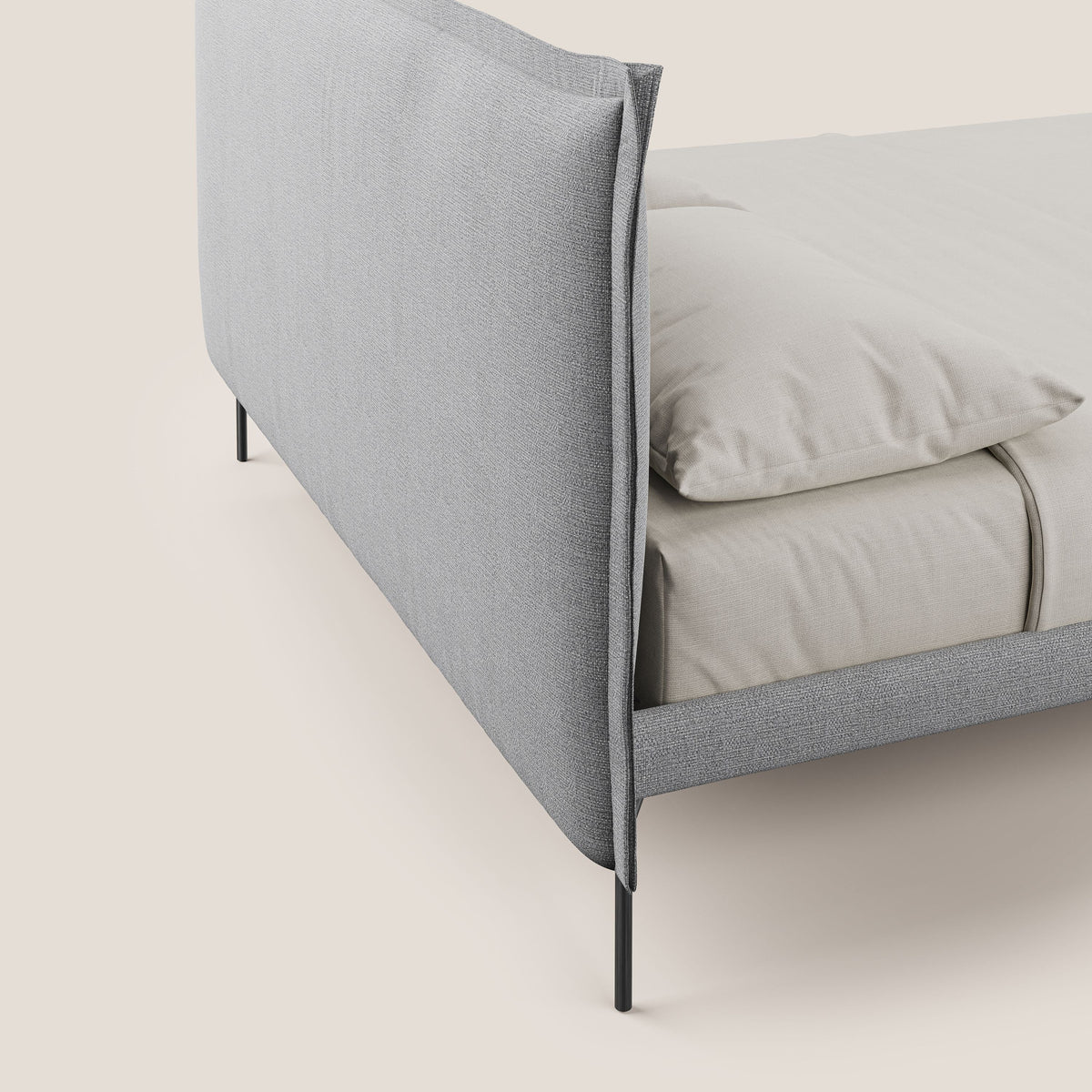 Eric letto imbottito design minimal in morbido tessuto impermeabile T14 grigio chiaro - divitt.sbs