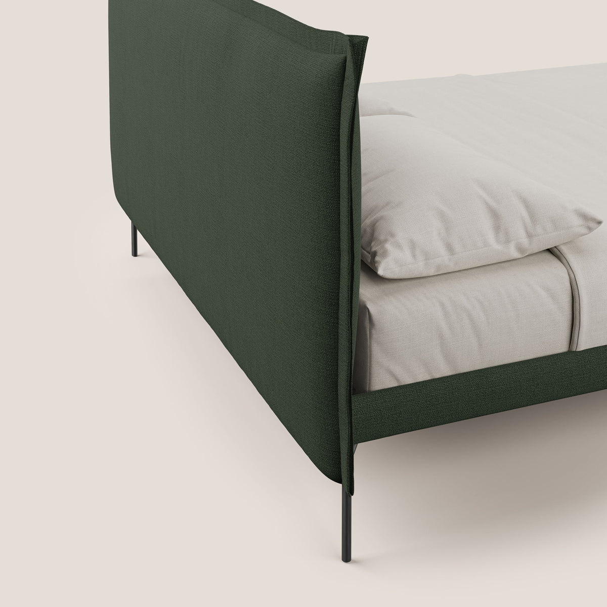 Eric letto imbottito design minimal in morbido tessuto impermeabile T14 verde - divitt.sbs