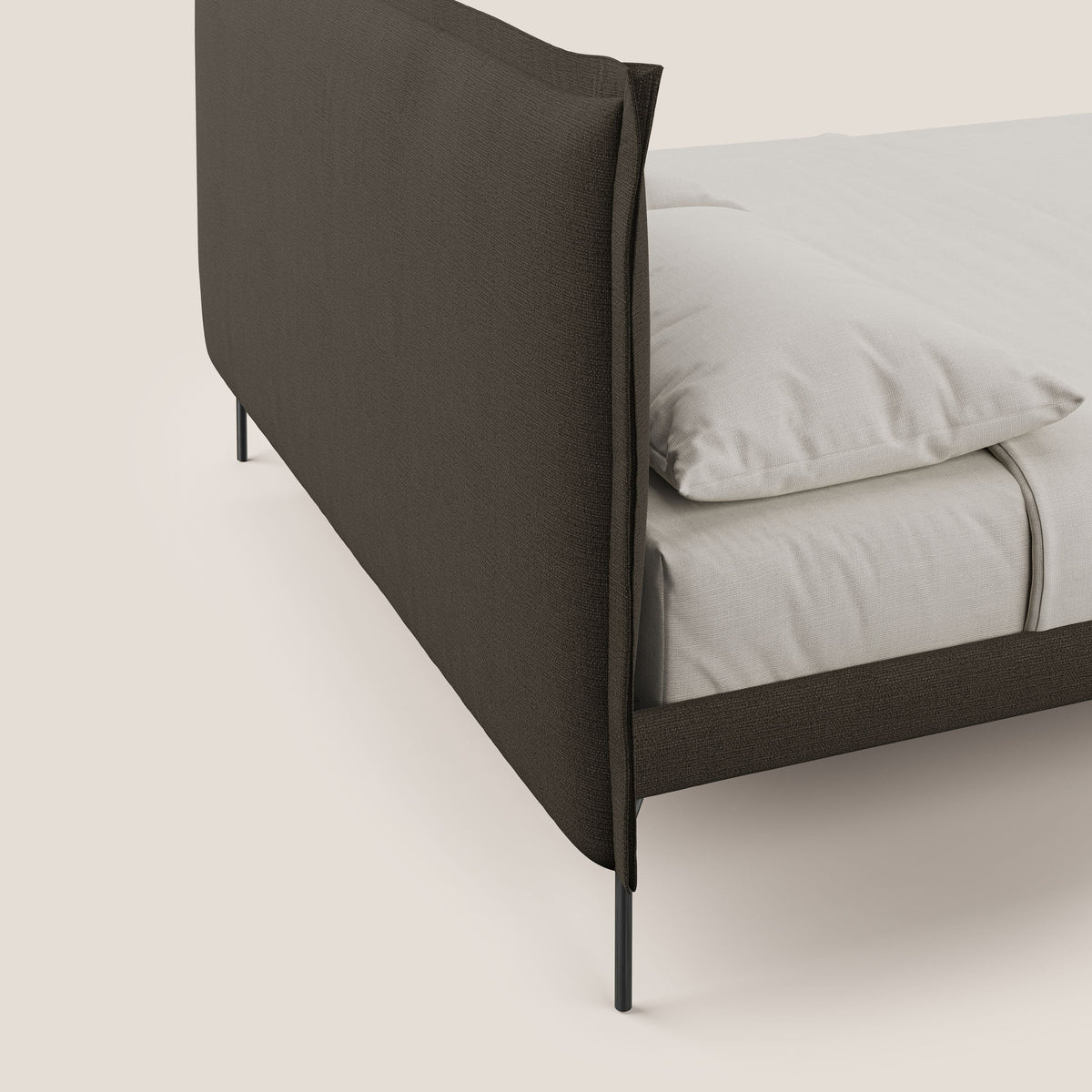 Eric letto imbottito design minimal in morbido tessuto impermeabile T14 marrone - divitt.sbs