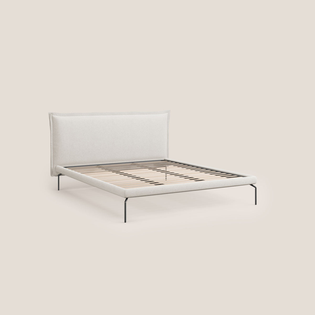 Eric letto imbottito design minimal in morbido tessuto impermeabile T14 panna - divitt.sbs