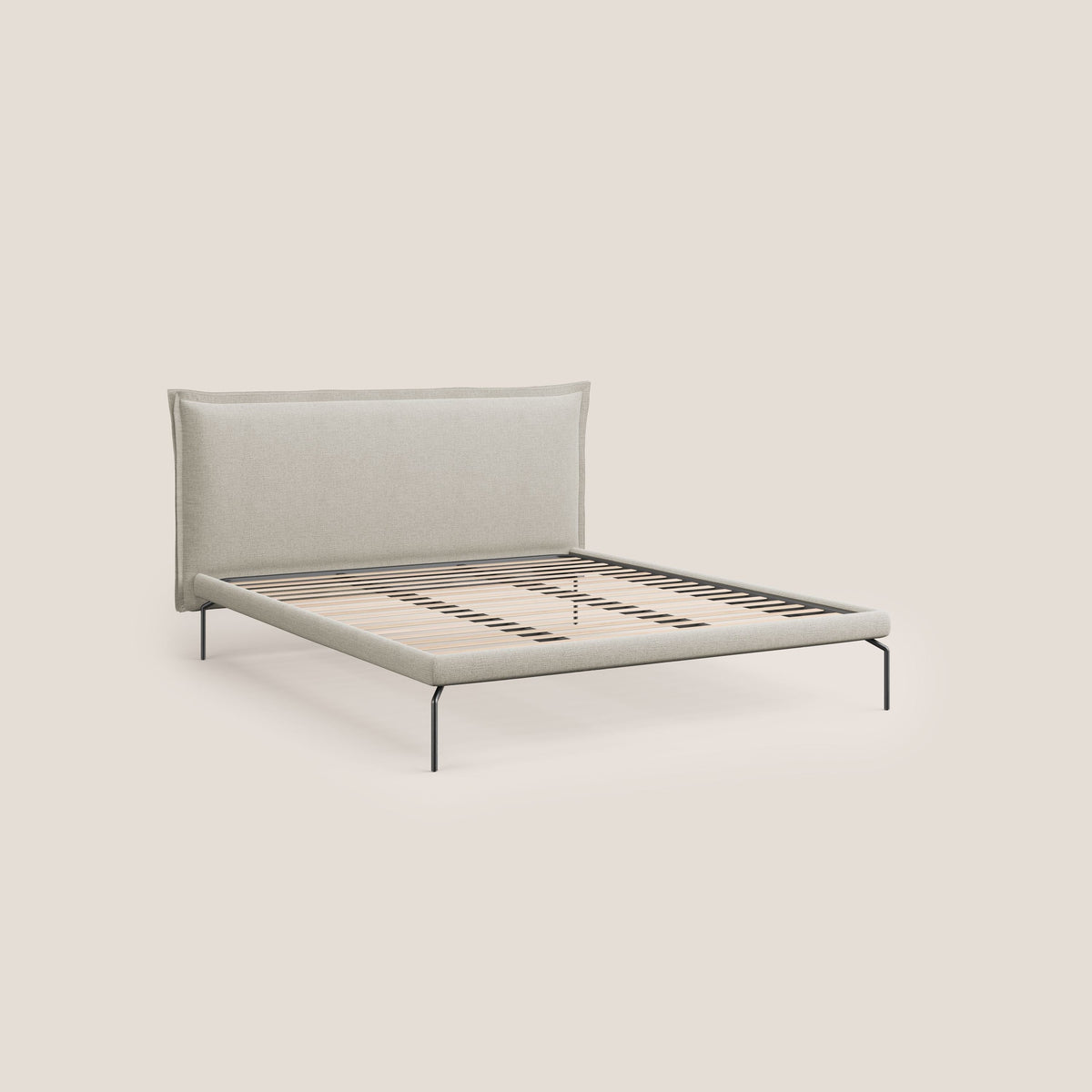 Eric letto imbottito design minimal in morbido tessuto impermeabile T14 tortora - divitt.sbs