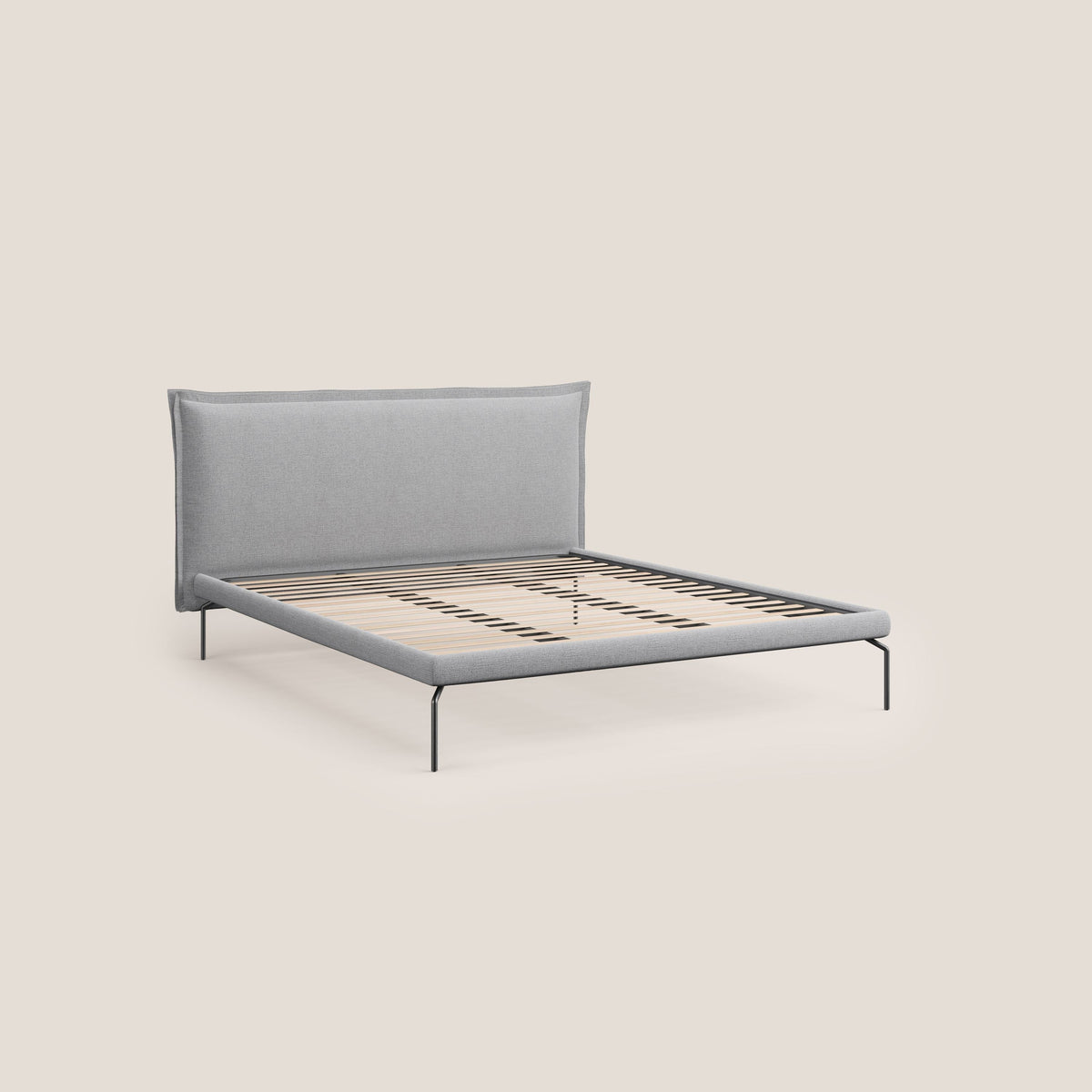 Eric letto imbottito design minimal in morbido tessuto impermeabile T14 grigio chiaro - divitt.sbs