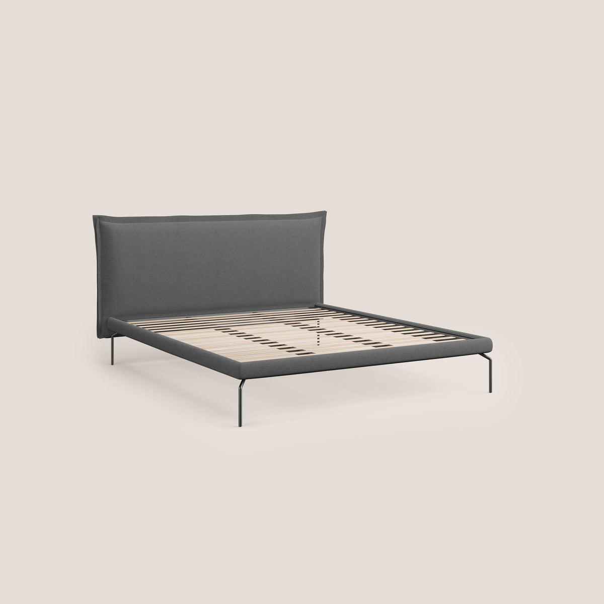 Eric letto imbottito design minimal in morbido tessuto impermeabile T14 grigio - divitt.sbs
