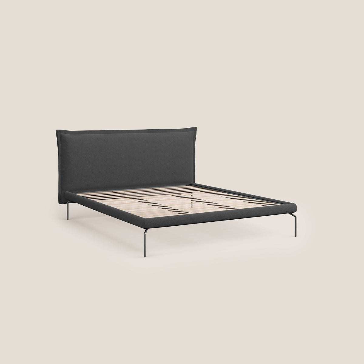 Eric letto imbottito design minimal in morbido tessuto impermeabile T14 antracite - divitt.sbs