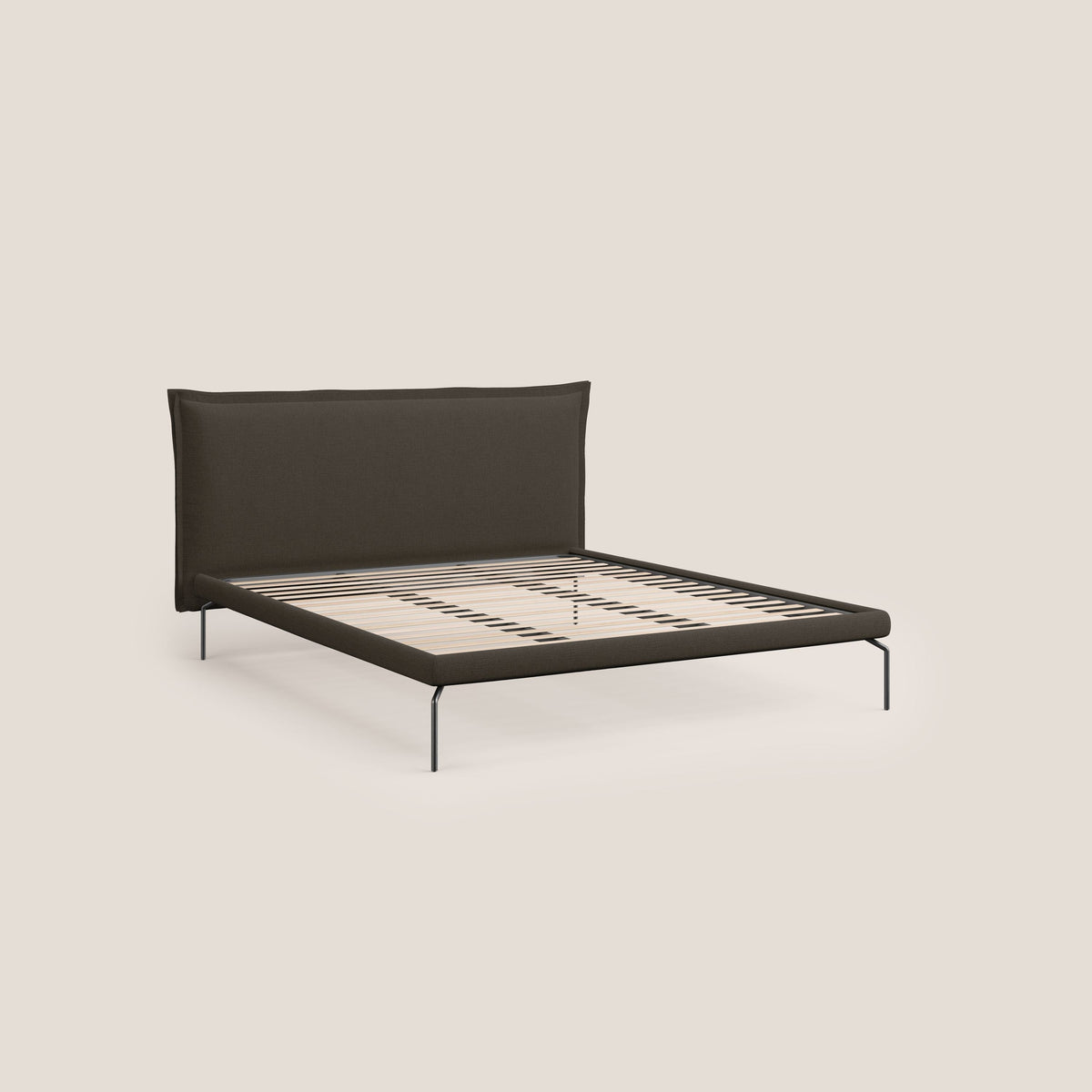Eric letto imbottito design minimal in morbido tessuto impermeabile T14 marrone - divitt.sbs