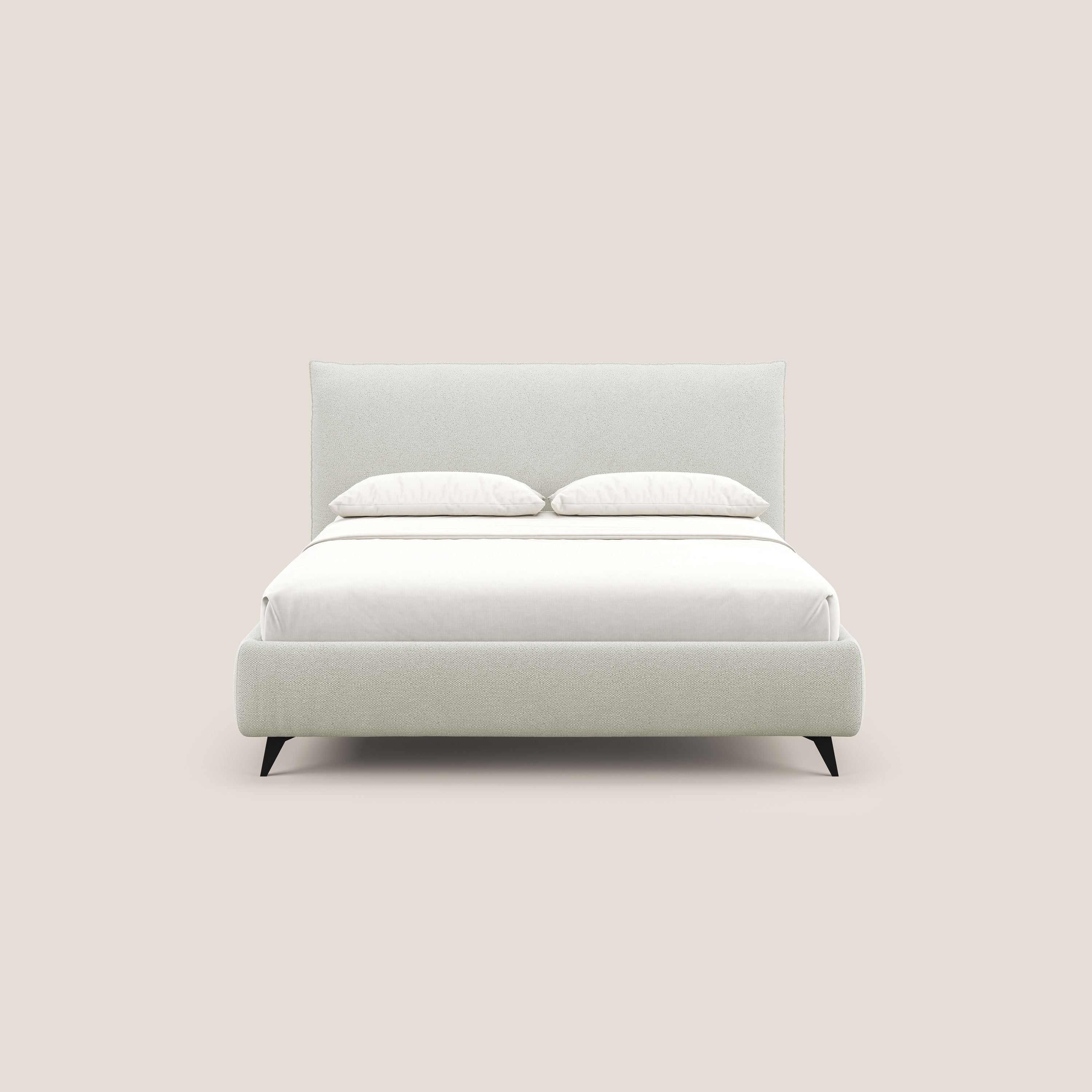 EROS letto imbottito in piuma con vano contenitore in pregiato e fresco bouclet smacchiabile T16 panna - divitt.sbs