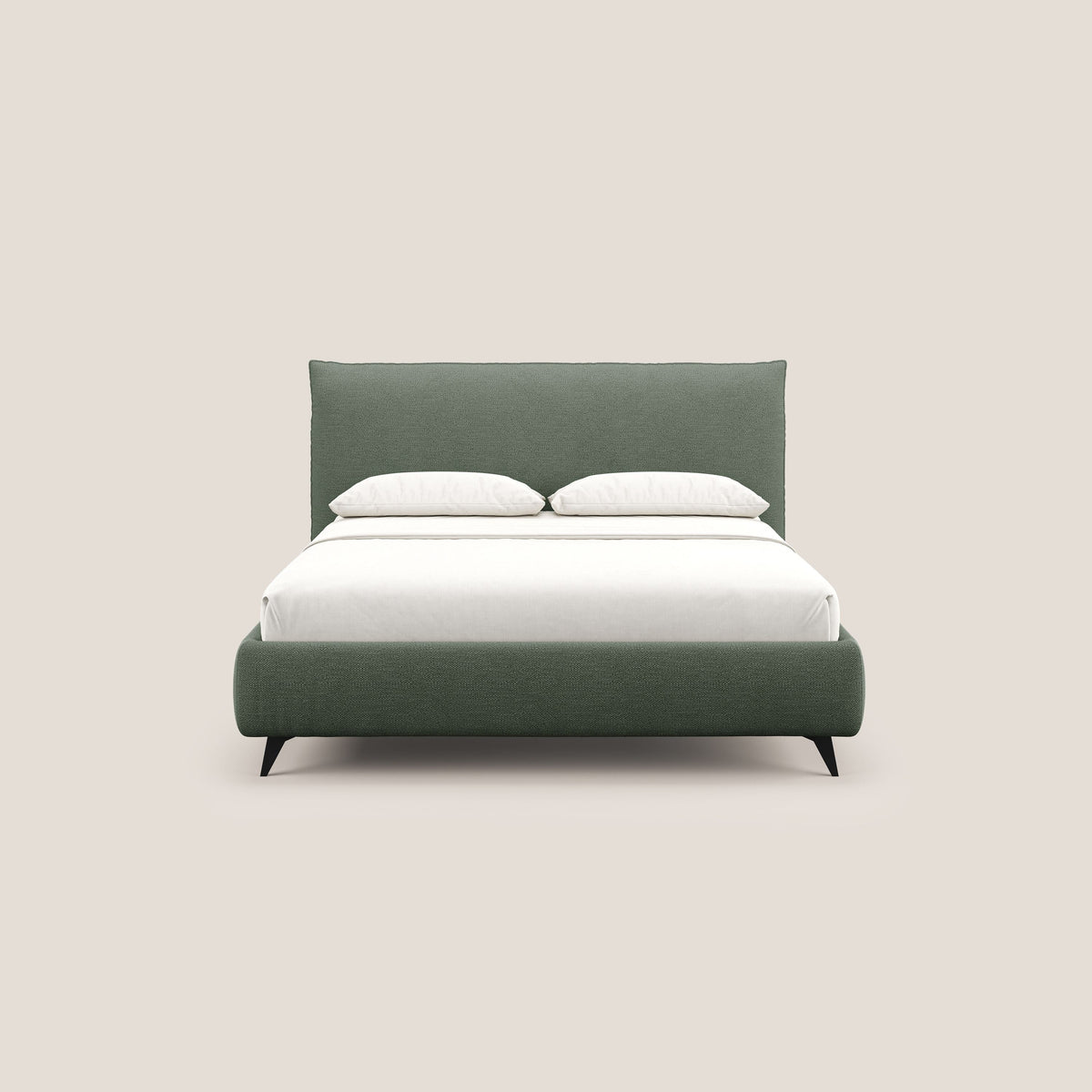 EROS letto imbottito in piuma con vano contenitore in pregiato e fresco bouclet smacchiabile T16 verde - divitt.sbs