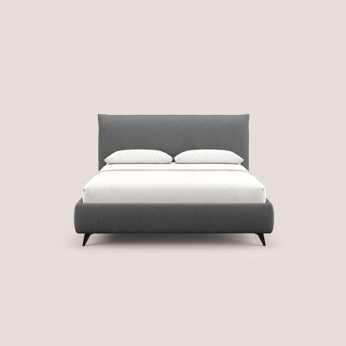 EROS letto imbottito in piuma con vano contenitore in pregiato e fresco bouclet smacchiabile T16 antracite - divitt.sbs
