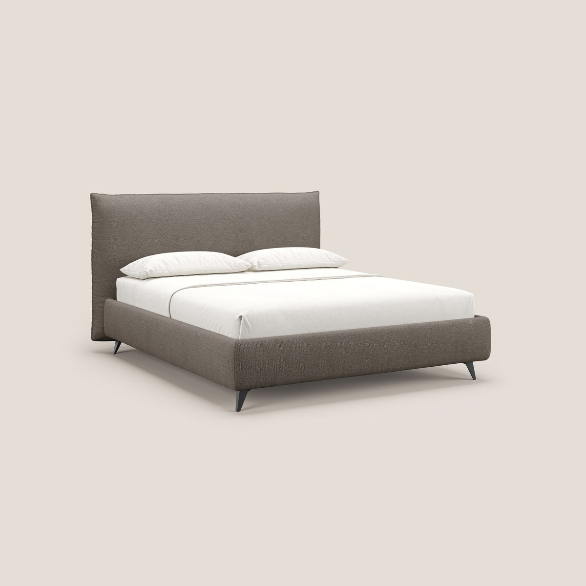 EROS letto imbottito in piuma con vano contenitore in pregiato e fresco bouclet smacchiabile T16 marrone - divitt.sbs