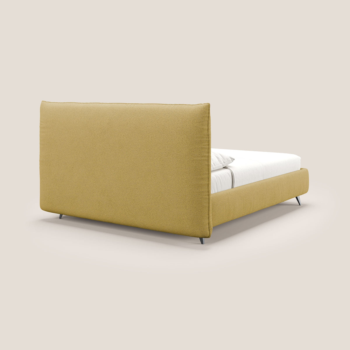 EROS letto imbottito in piuma con vano contenitore in pregiato e fresco bouclet smacchiabile T16 giallo - divitt.sbs