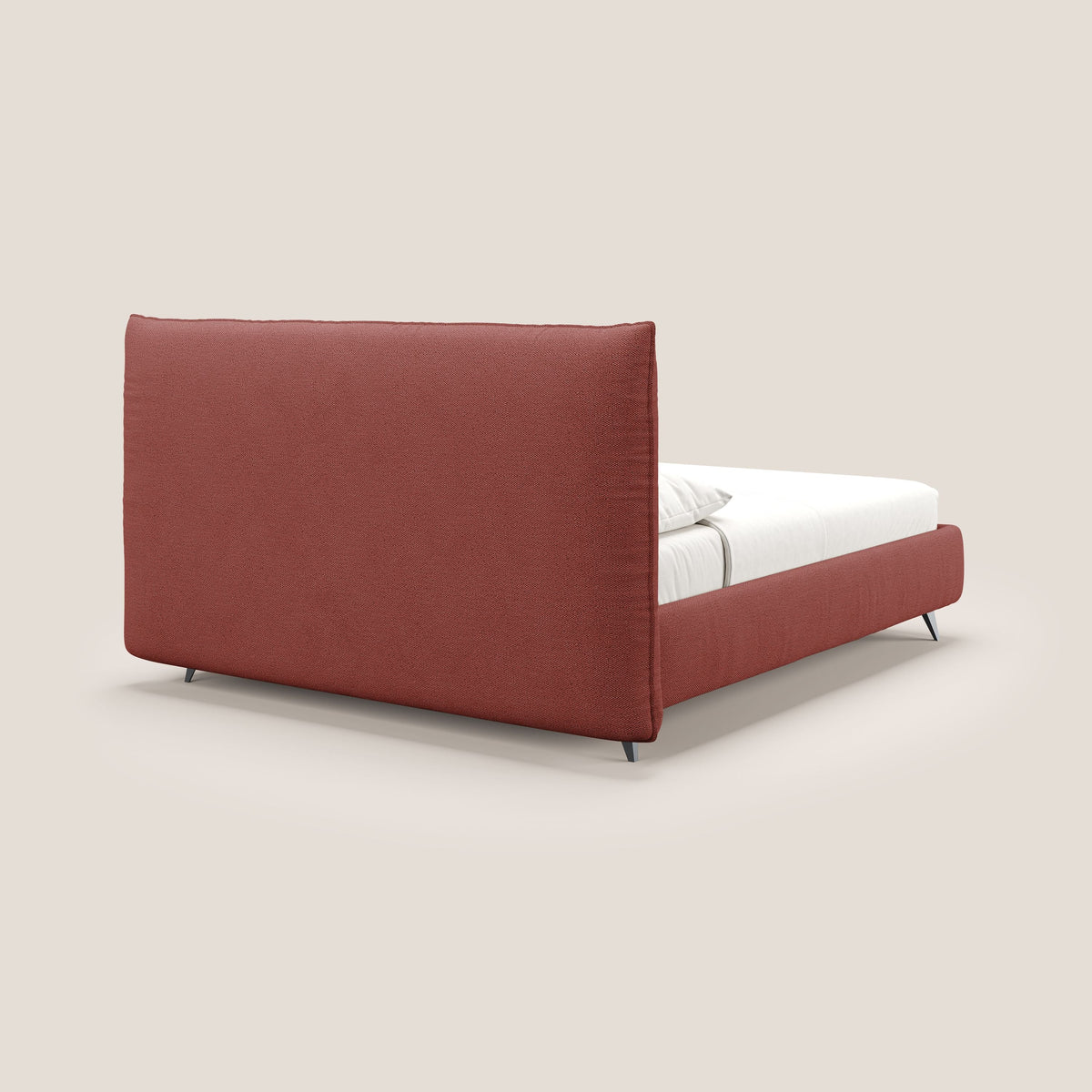 EROS letto imbottito in piuma con vano contenitore in pregiato e fresco bouclet smacchiabile T16 rosso - divitt.sbs