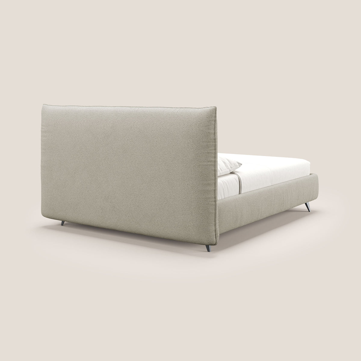 EROS letto imbottito in piuma con vano contenitore in pregiato e fresco bouclet smacchiabile T16 beige - divitt.sbs