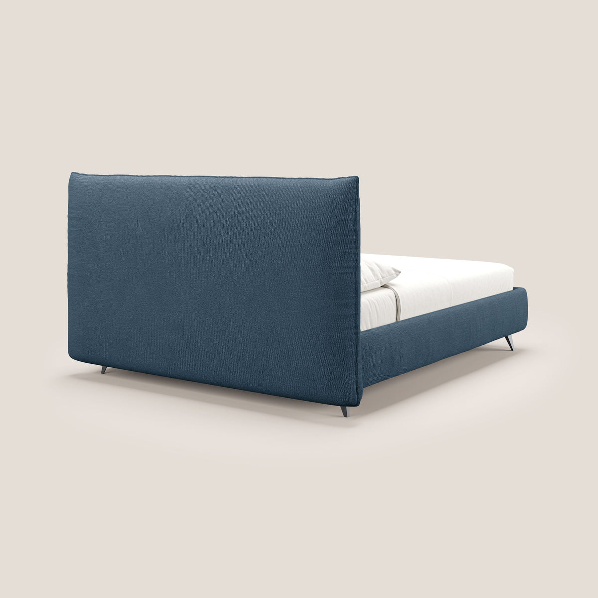 EROS letto imbottito in piuma con vano contenitore in pregiato e fresco bouclet smacchiabile T16 blu - divitt.sbs