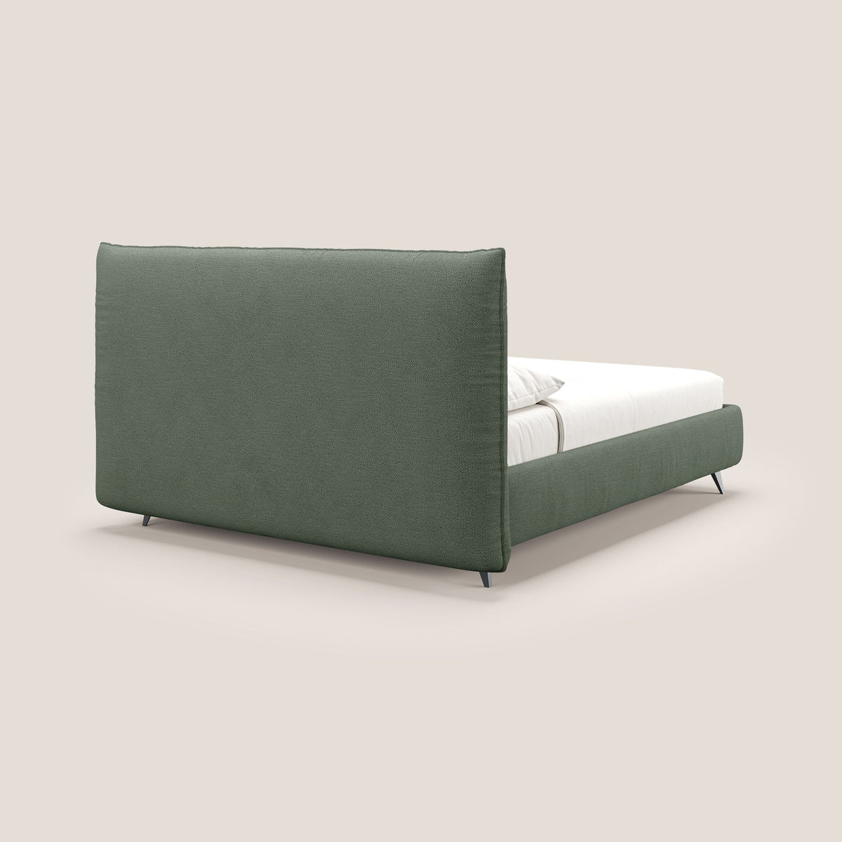 EROS letto imbottito in piuma con vano contenitore in pregiato e fresco bouclet smacchiabile T16 verde - divitt.sbs