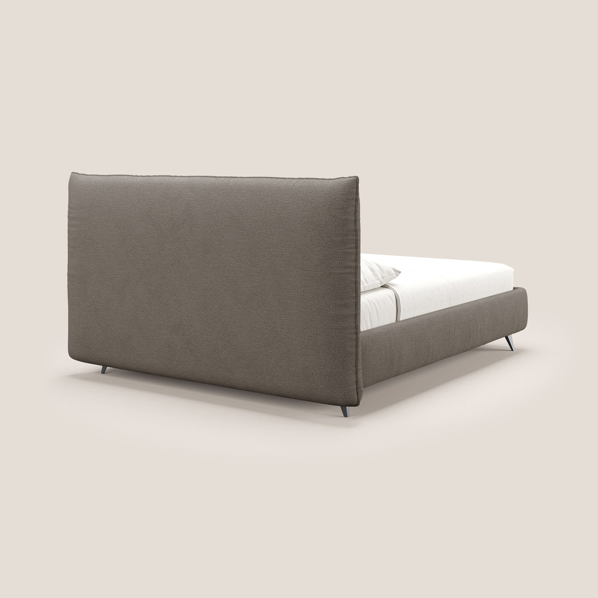 EROS letto imbottito in piuma con vano contenitore in pregiato e fresco bouclet smacchiabile T16 marrone - divitt.sbs