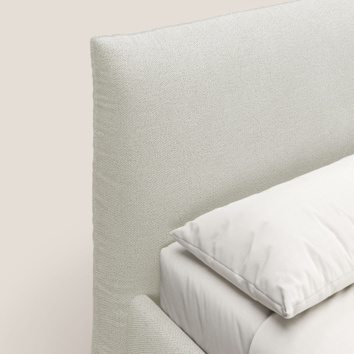 EROS letto imbottito in piuma con vano contenitore in pregiato e fresco bouclet smacchiabile T16 panna - divitt.sbs