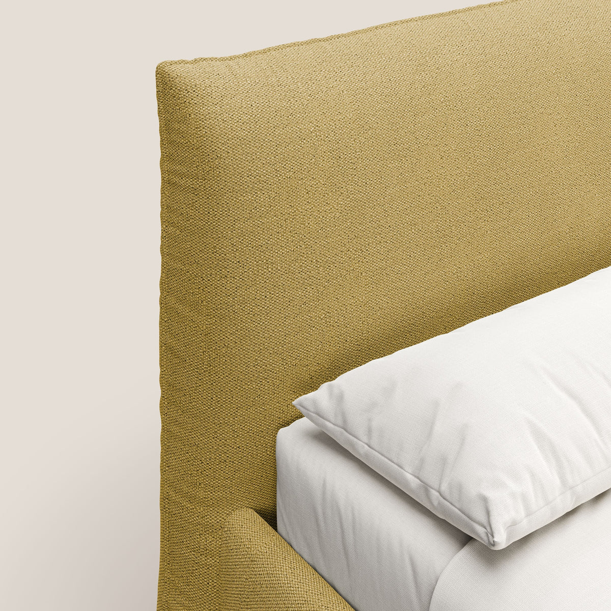 EROS letto imbottito in piuma con vano contenitore in pregiato e fresco bouclet smacchiabile T16 giallo - divitt.sbs
