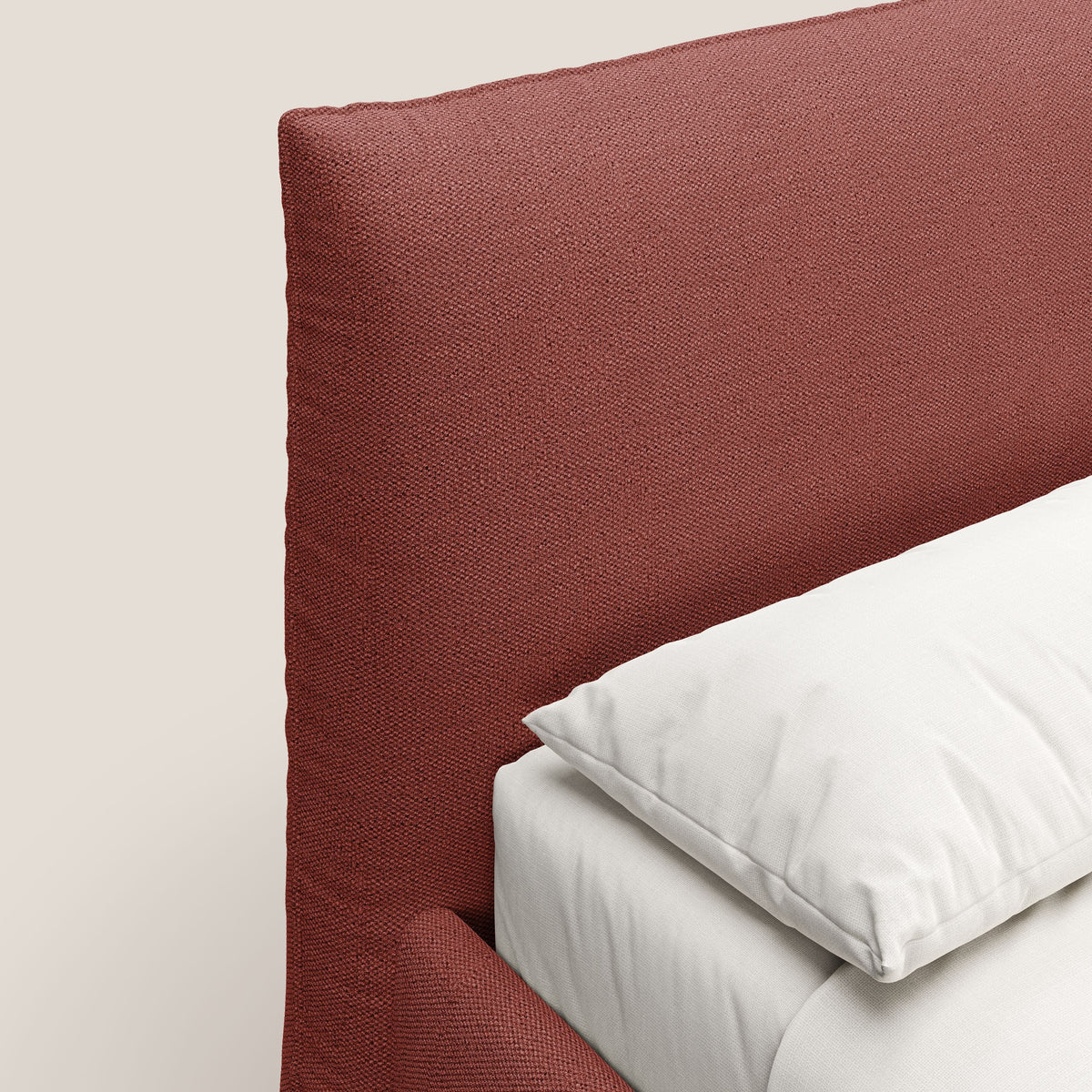 EROS letto imbottito in piuma con vano contenitore in pregiato e fresco bouclet smacchiabile T16 rosso - divitt.sbs