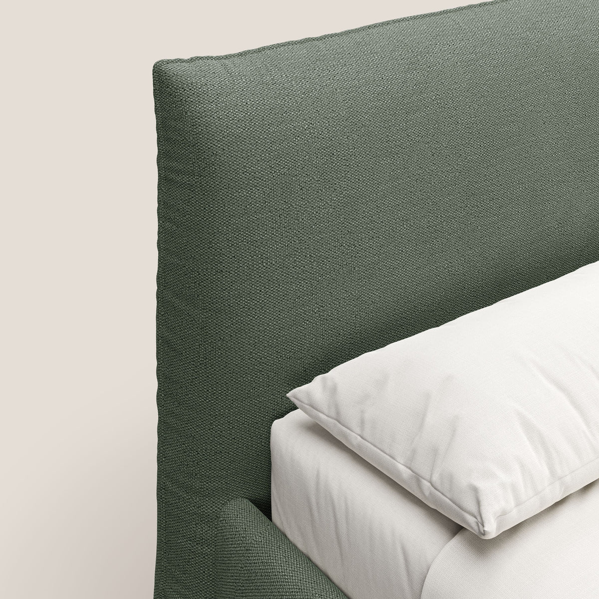 EROS letto imbottito in piuma con vano contenitore in pregiato e fresco bouclet smacchiabile T16 verde - divitt.sbs