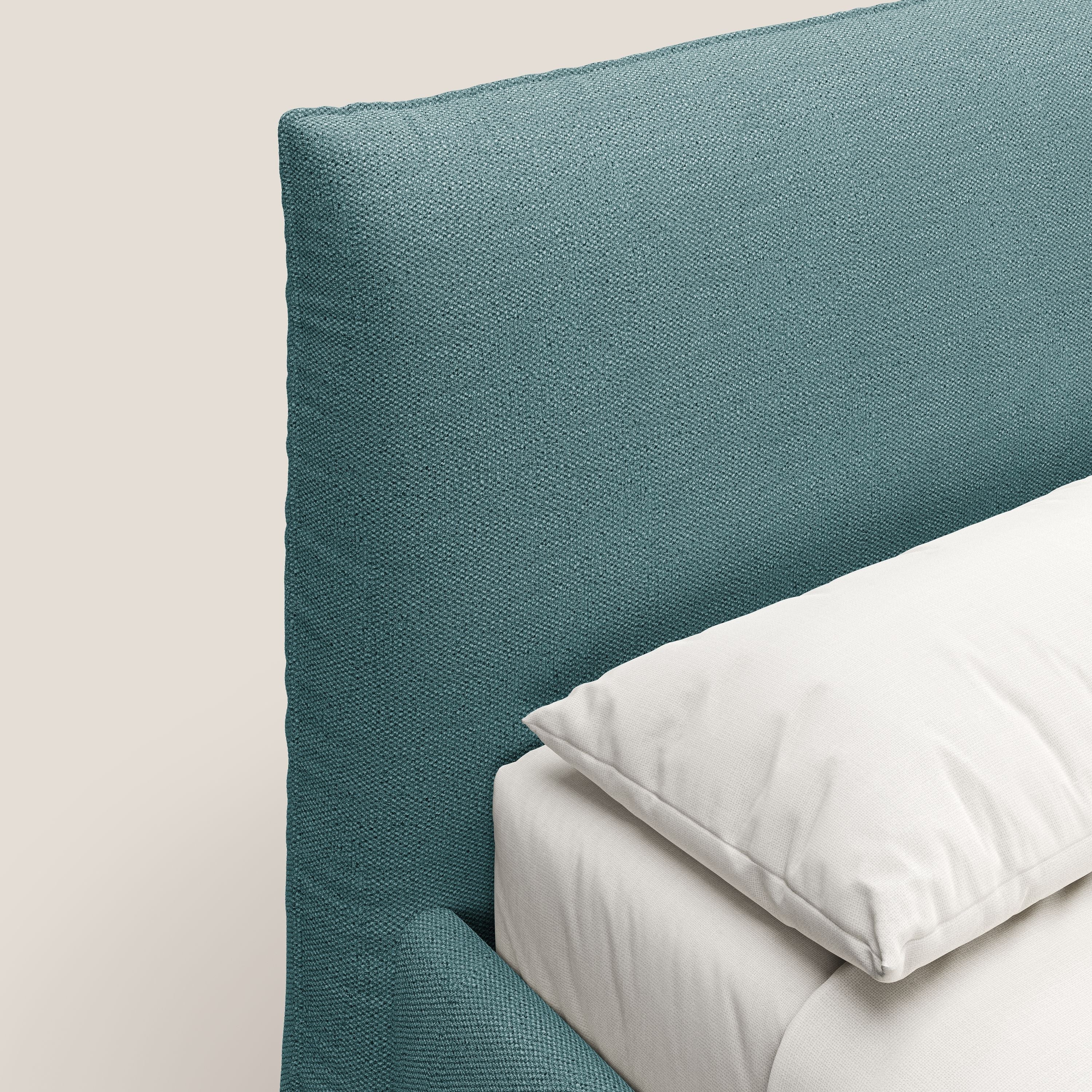 EROS letto imbottito in piuma con vano contenitore in pregiato e fresco bouclet smacchiabile T16 azzurro - divitt.sbs