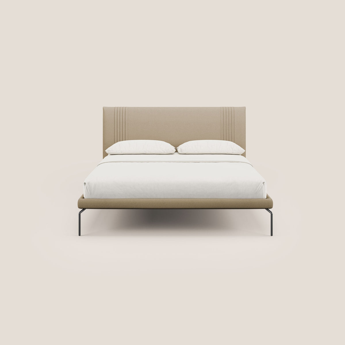 Finn letto imbottito con piedi alti in metallo in tessuto smacchiabile T05 beige - divitt.sbs