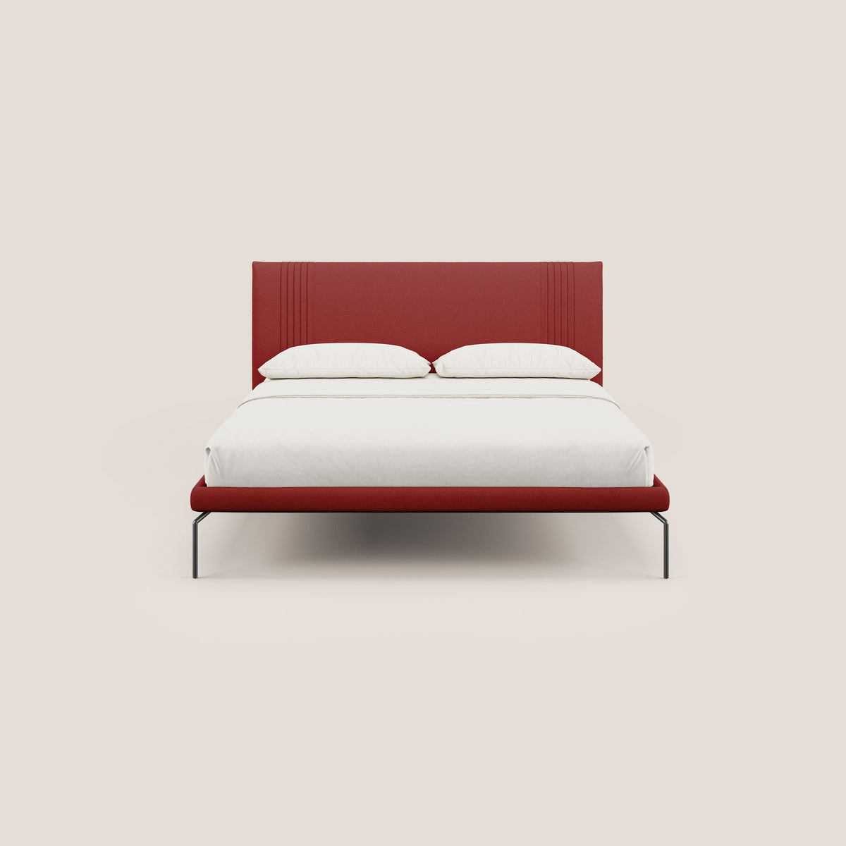 Finn letto imbottito con piedi alti in metallo in tessuto smacchiabile T05 rosso - divitt.sbs