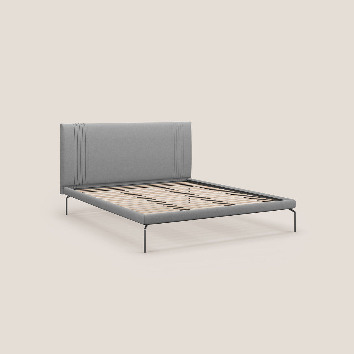 Finn letto imbottito con piedi alti in metallo in tessuto smacchiabile T05 grigio - divitt.sbs