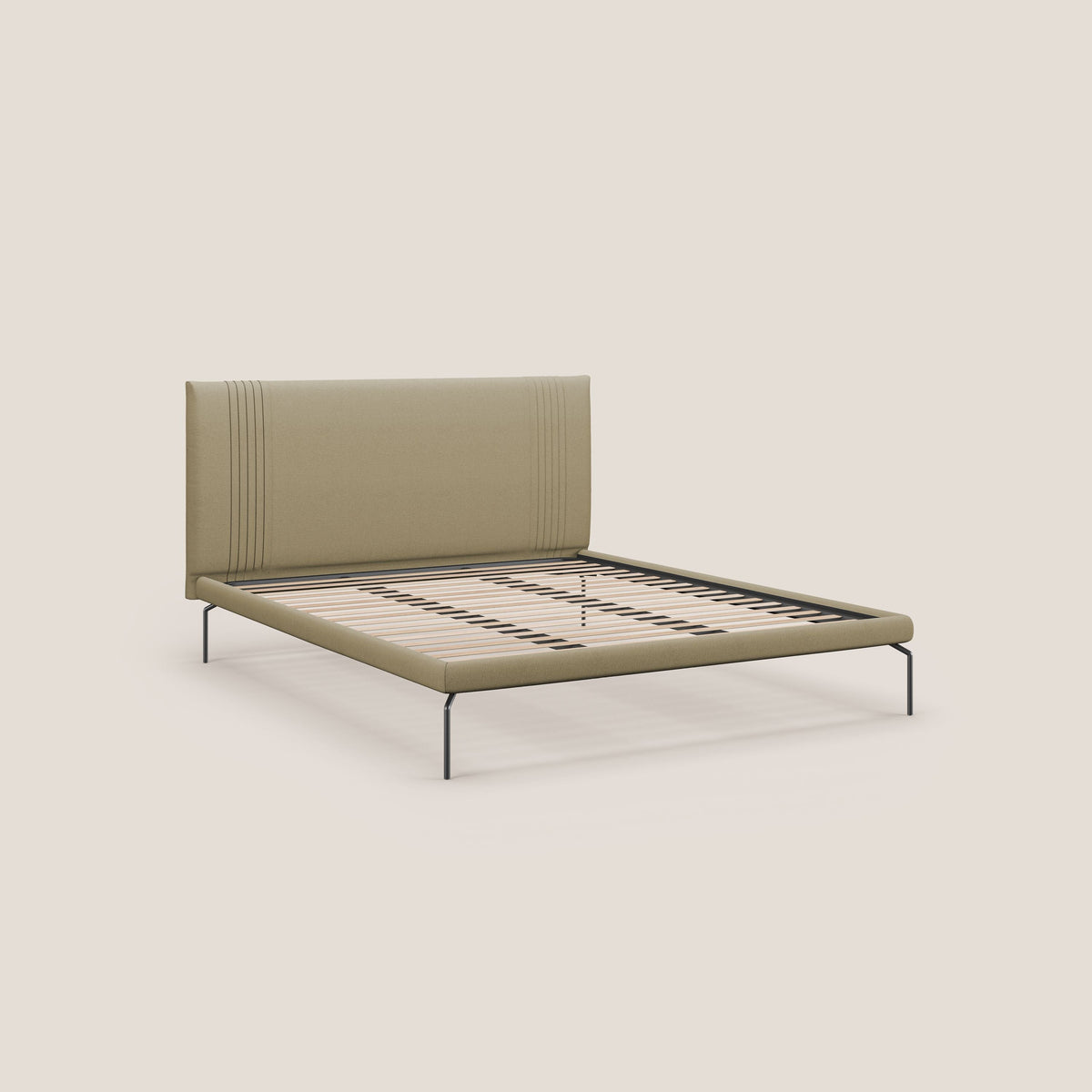Finn letto imbottito con piedi alti in metallo in tessuto smacchiabile T05 cammello - divitt.sbs