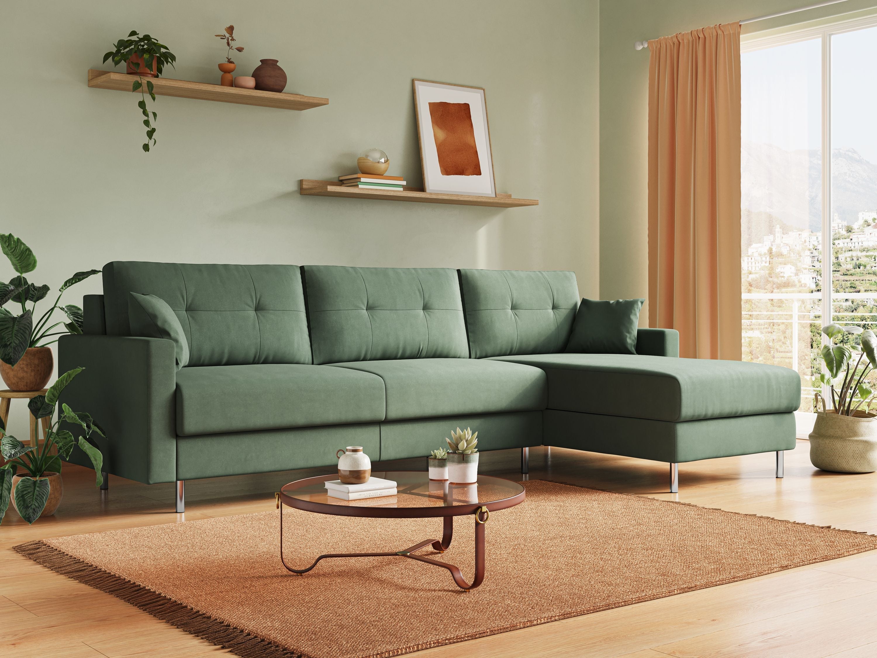 Megan divano letto angolare in microfibra smacchiabile T11 verde - divitt.sbs