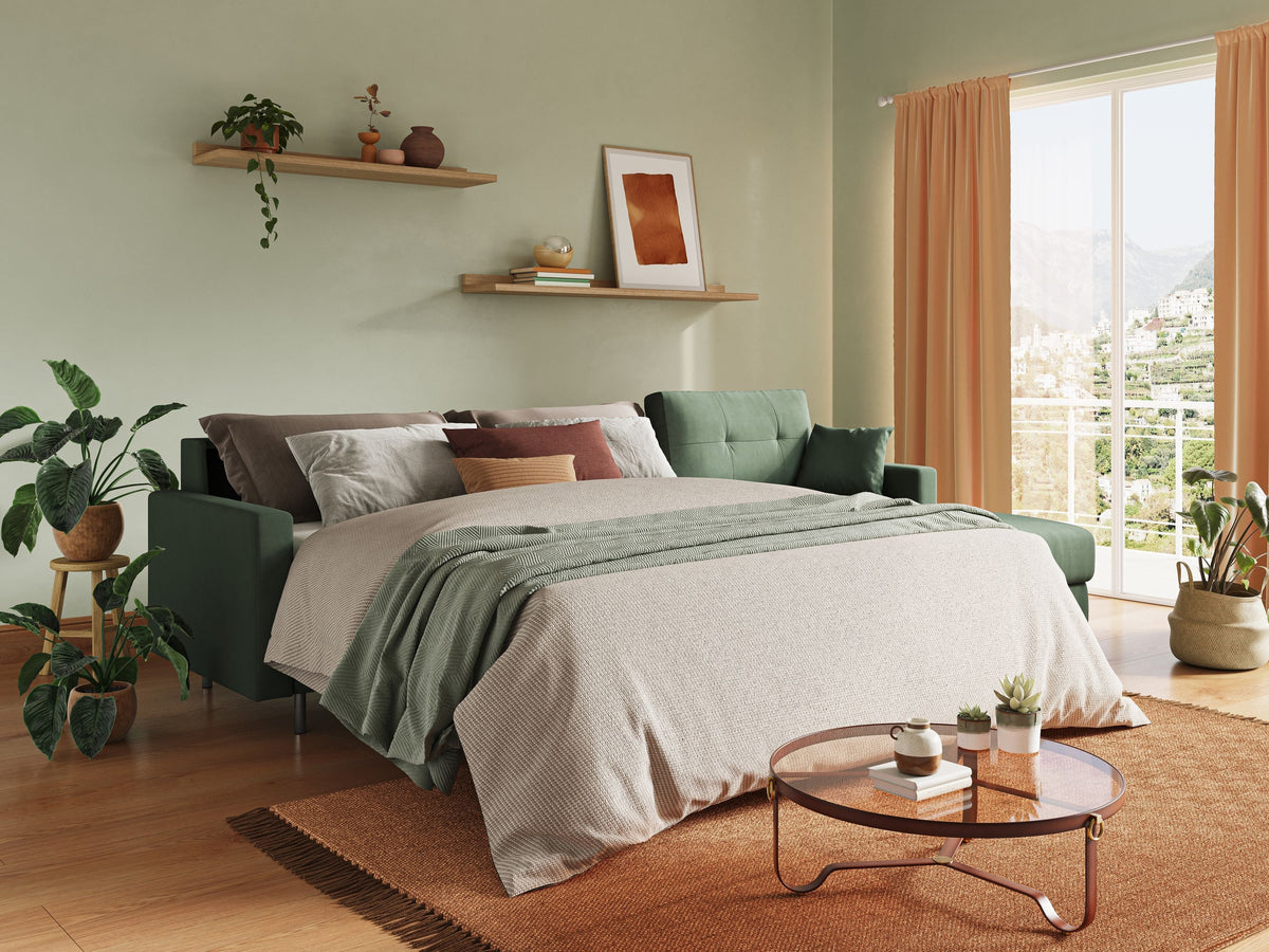 Megan divano letto angolare in microfibra smacchiabile T11 verde - divitt.sbs