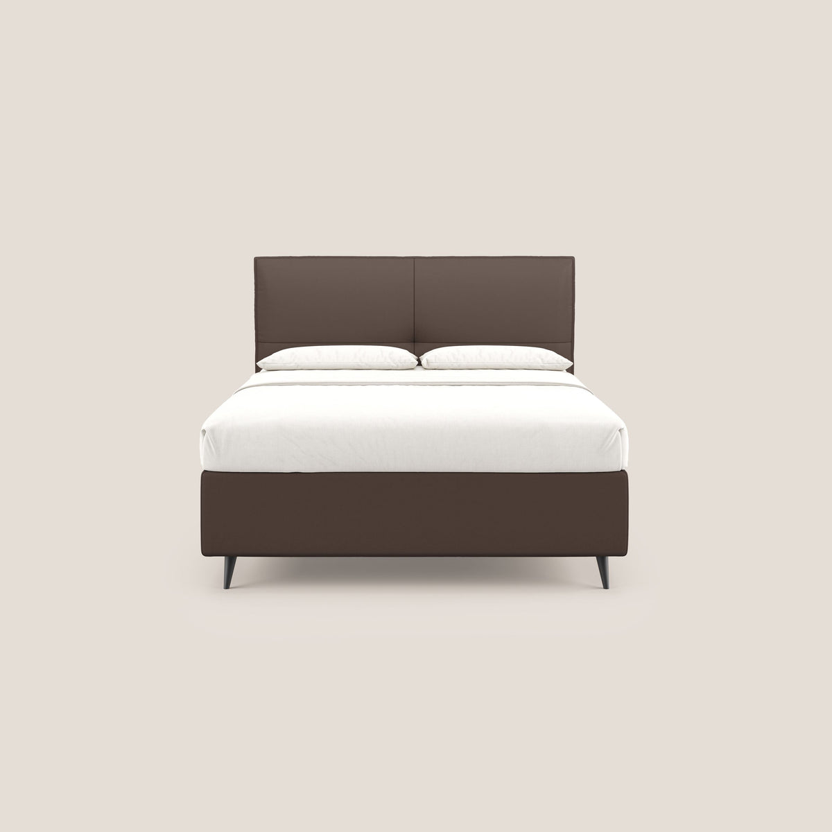 Greta letto contenitore dimensioni SLIM con testata trapuntata in ecopelle impermeabile T04 marrone - divitt.sbs