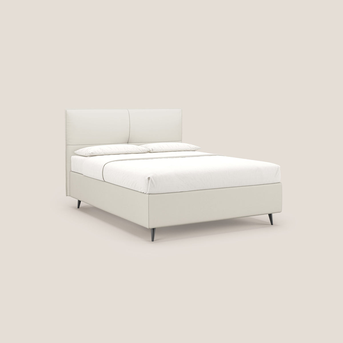 Greta letto contenitore dimensioni SLIM con testata trapuntata in ecopelle impermeabile T04 bianco - divitt.sbs